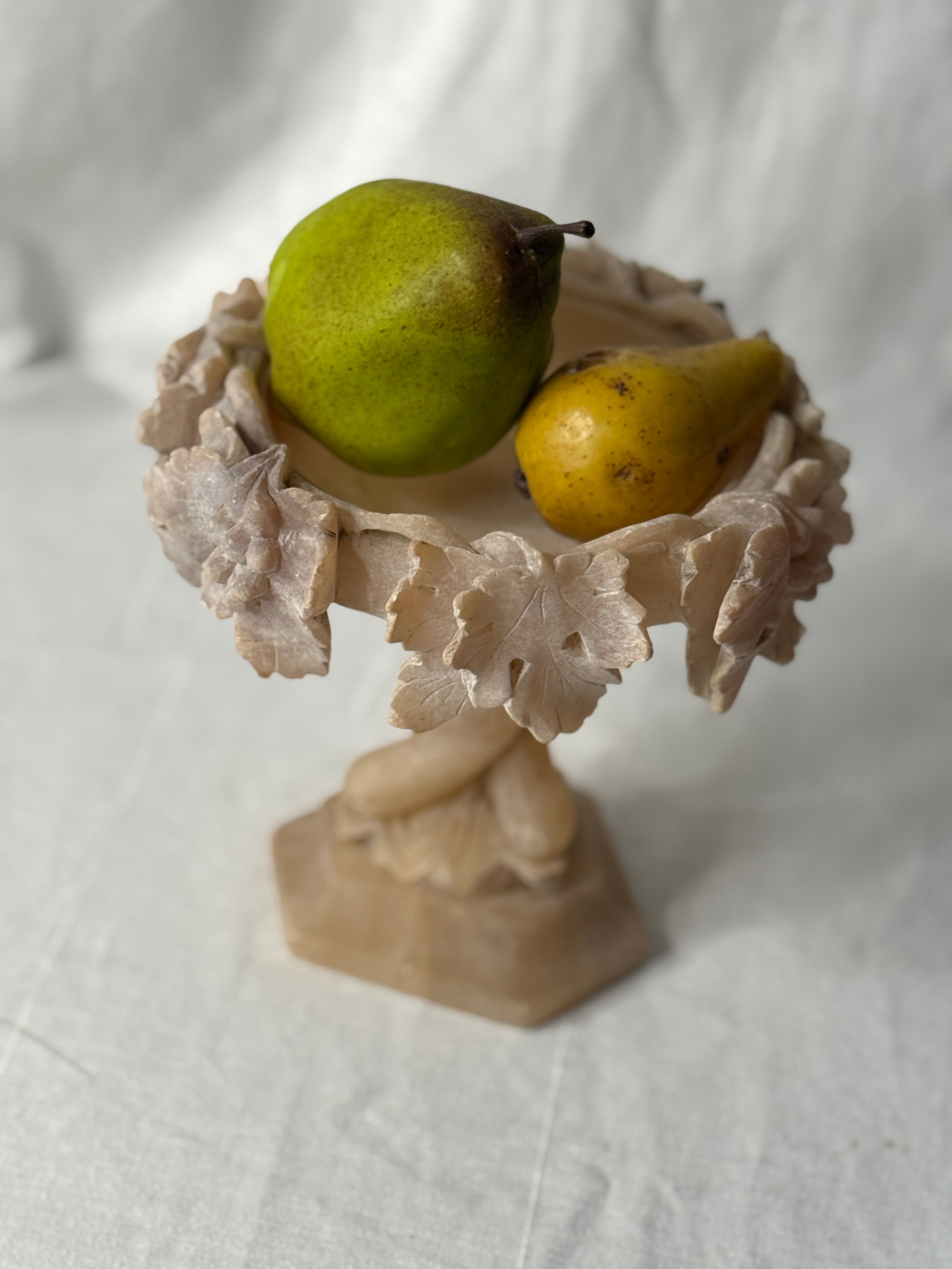 Antique Italian Volterra Alabaster Tazza, Bacchic Decoration, late 19th c.