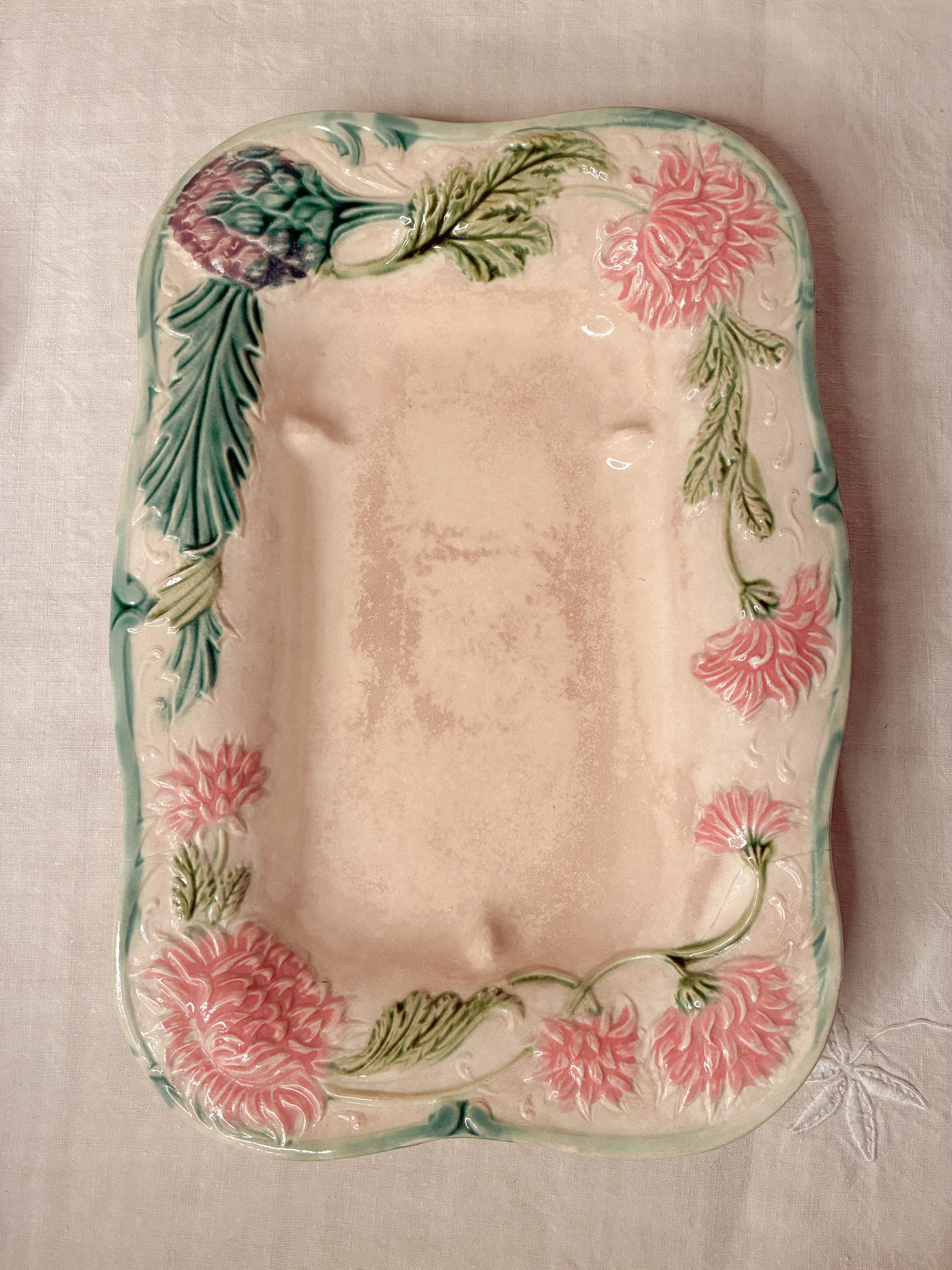 Antique French Majolica Asparagus Dish