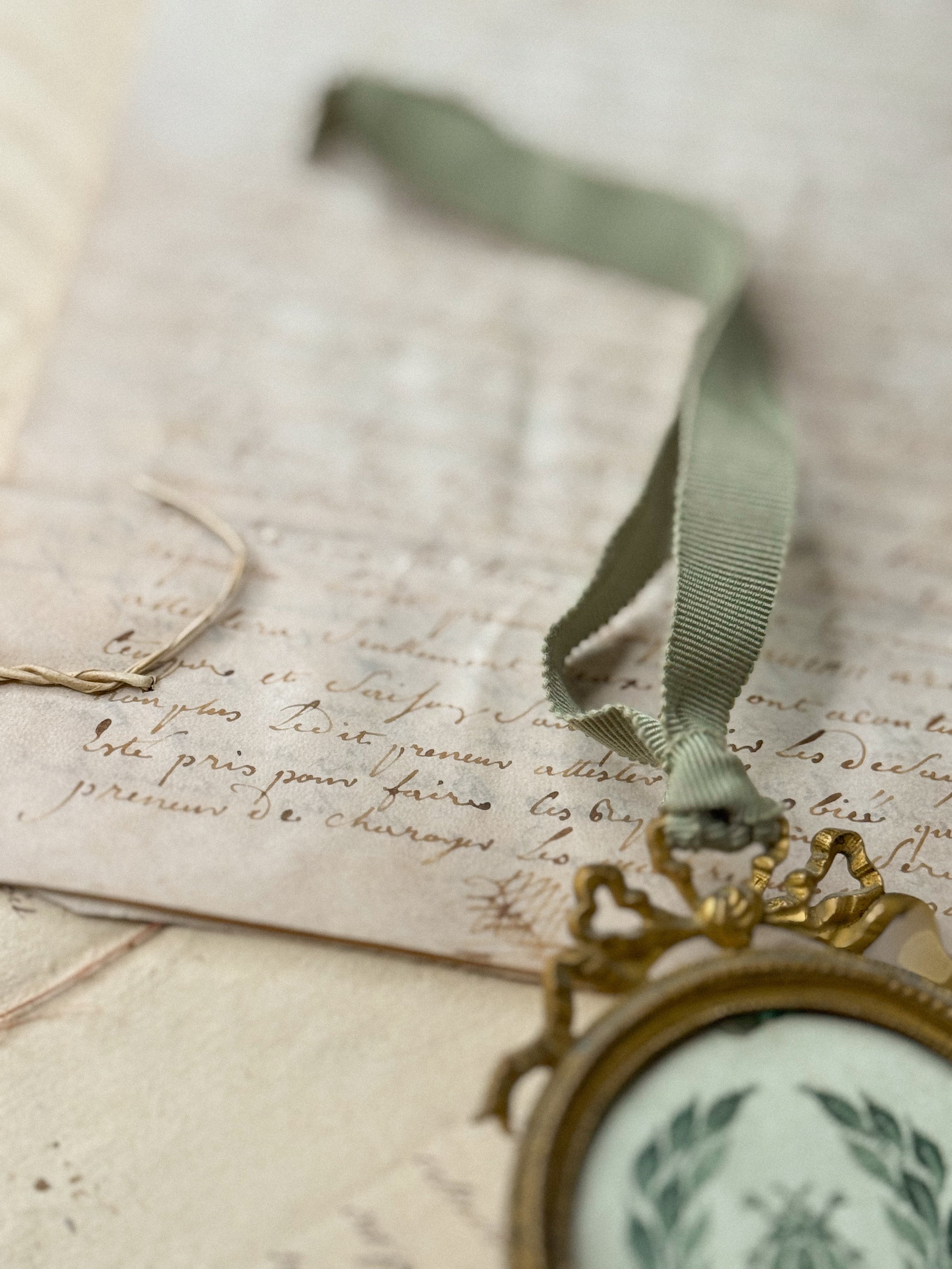 Antique French Frame Ornament with Bee Textile