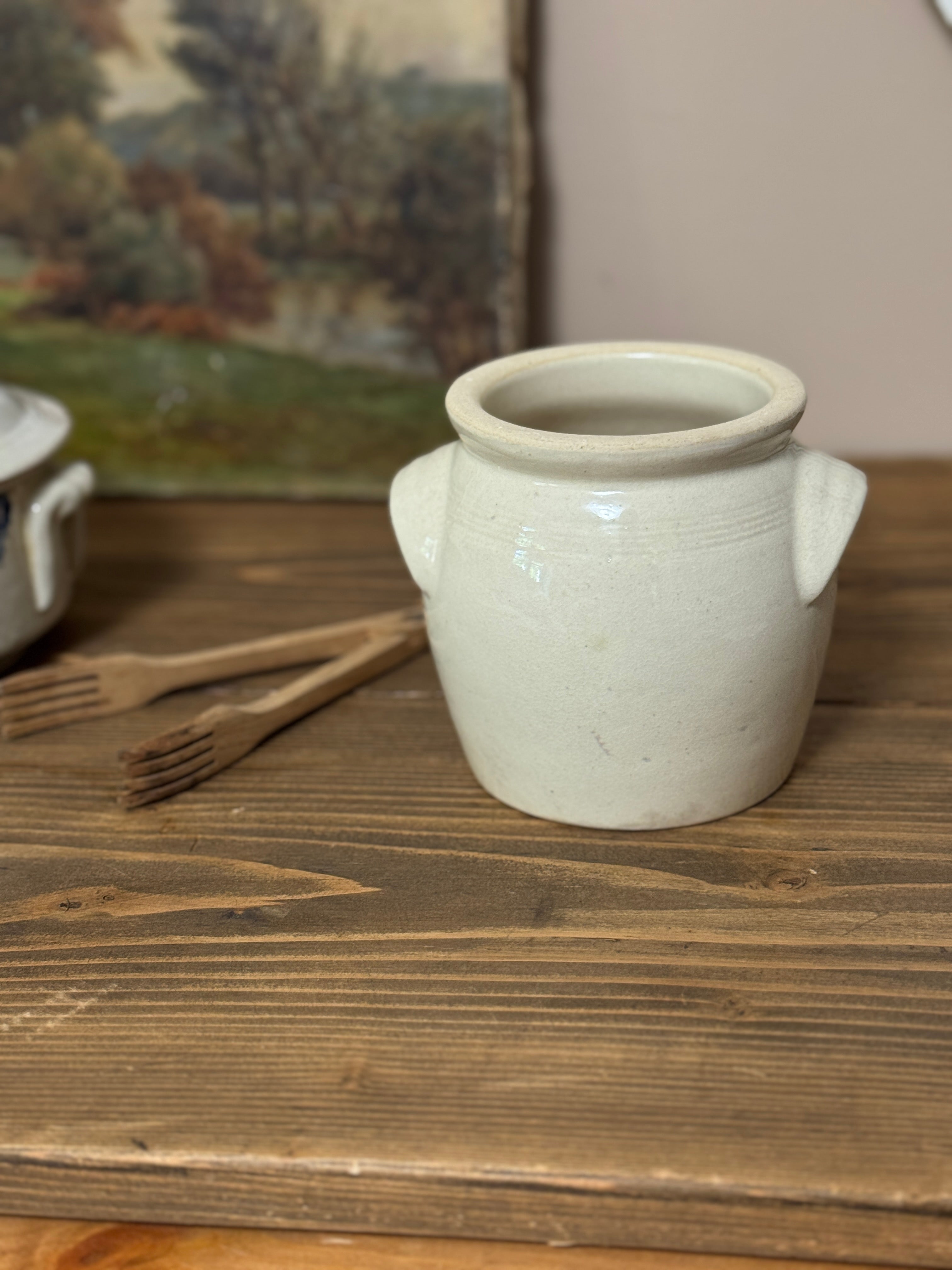 Antique French Confit Pot with Ear Handles, Small