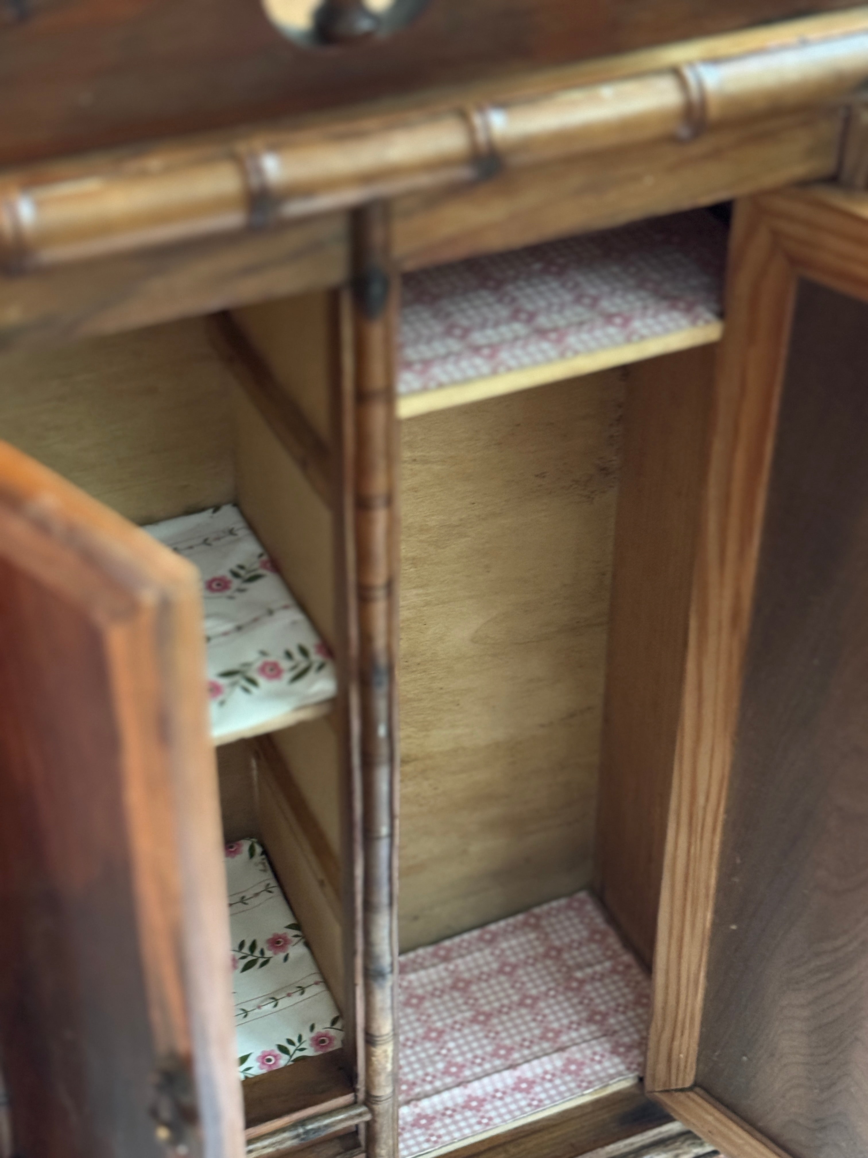Antique French Faux-Bamboo Miniature Armoire, Belle Époque