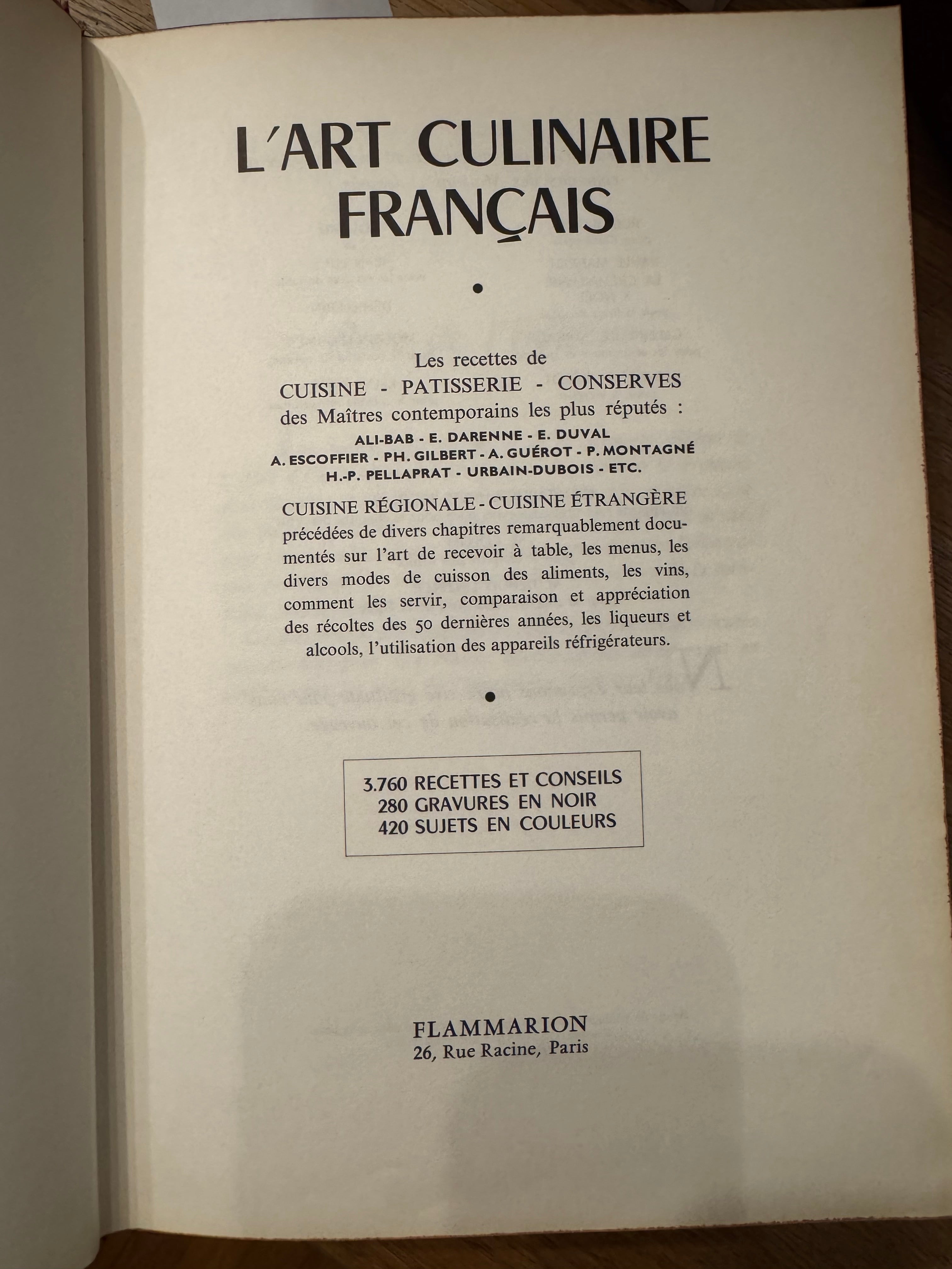 L’Art Culinaire Français — Vintage Cookbook (Flammarion)