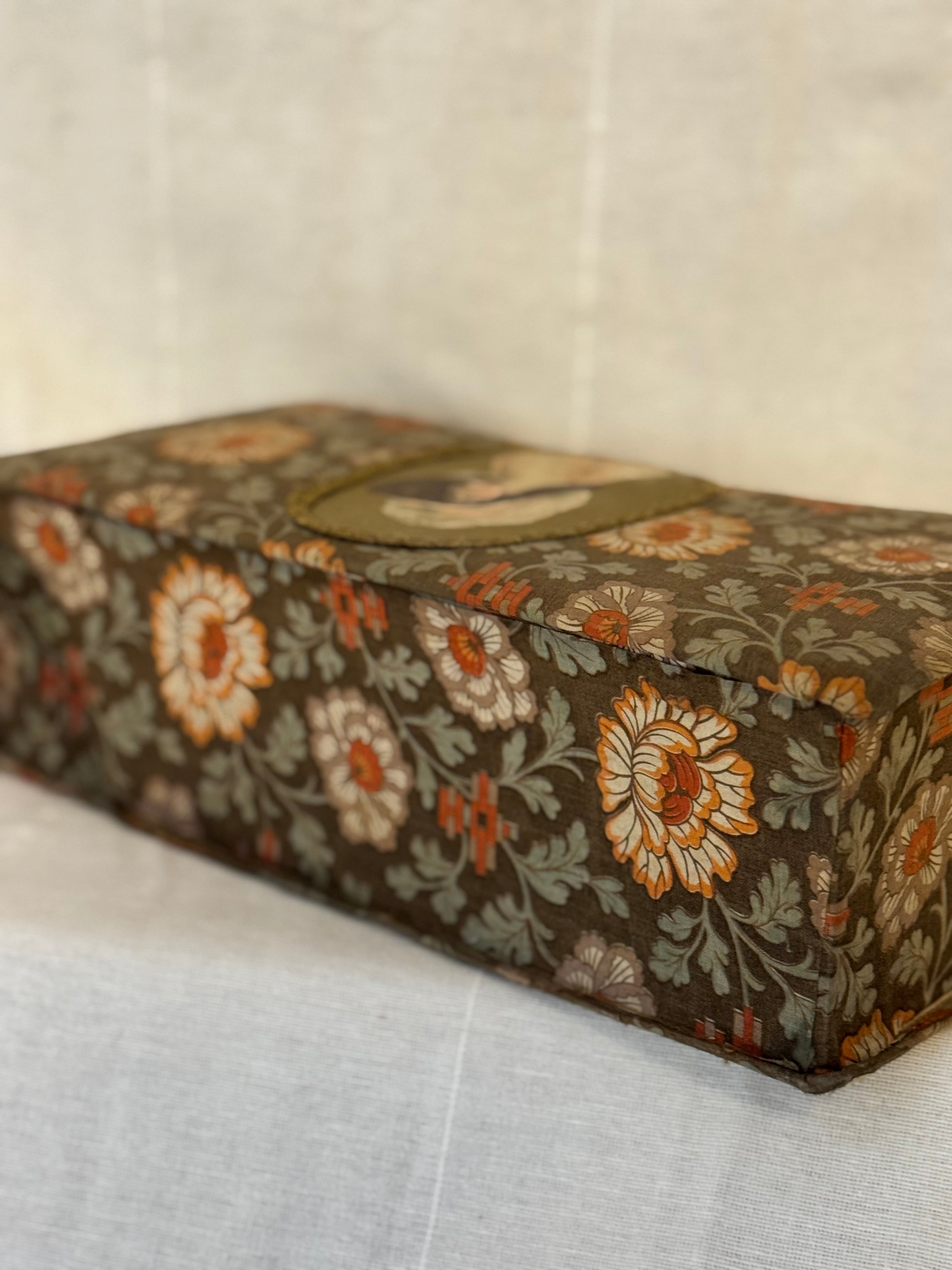 Belle Époque Fabric-Covered Keepsake Box with Portrait Lid