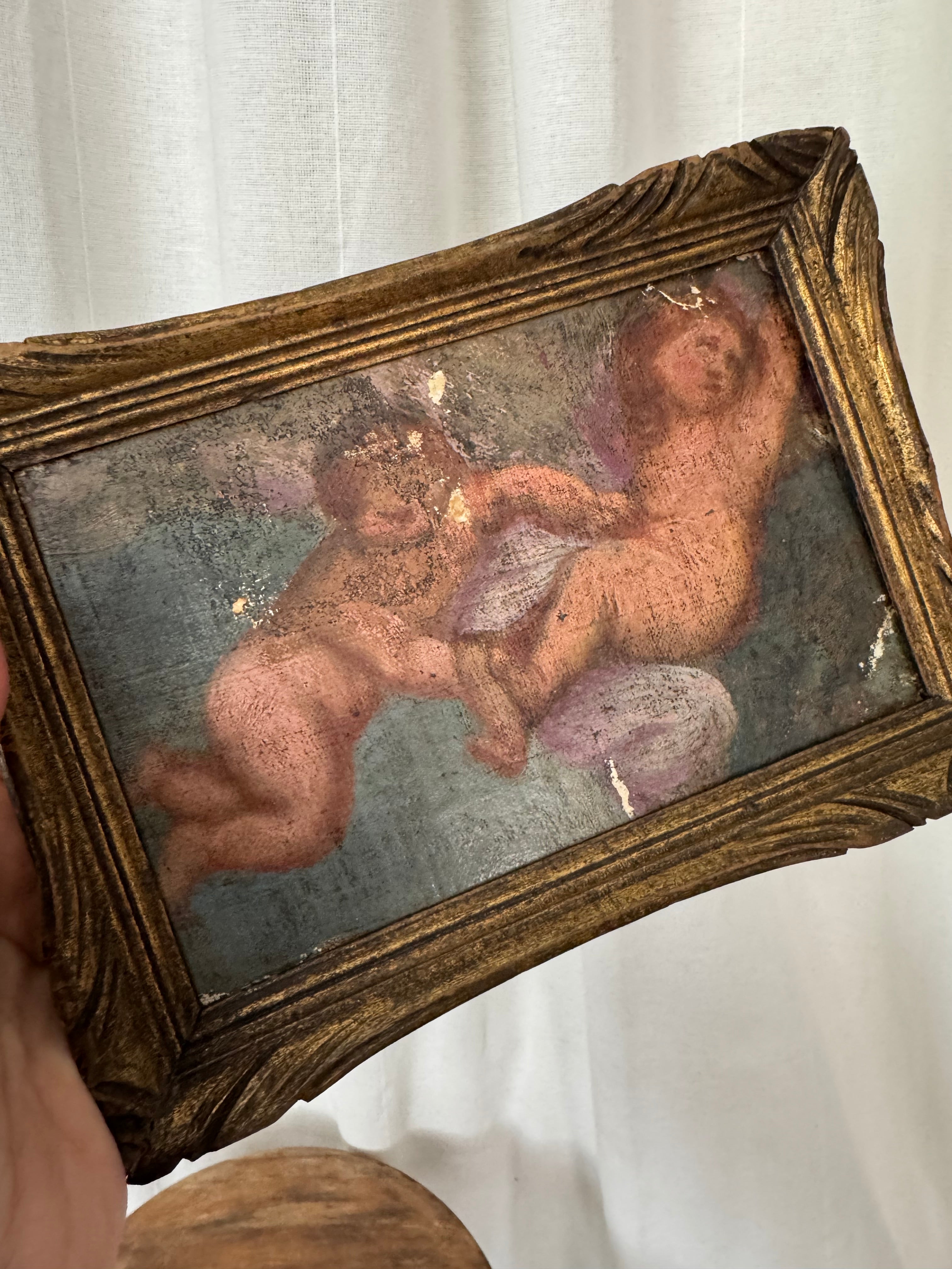 Antique French Oil on Canvas, Two Putti | Rococo, 18th Century, Signed