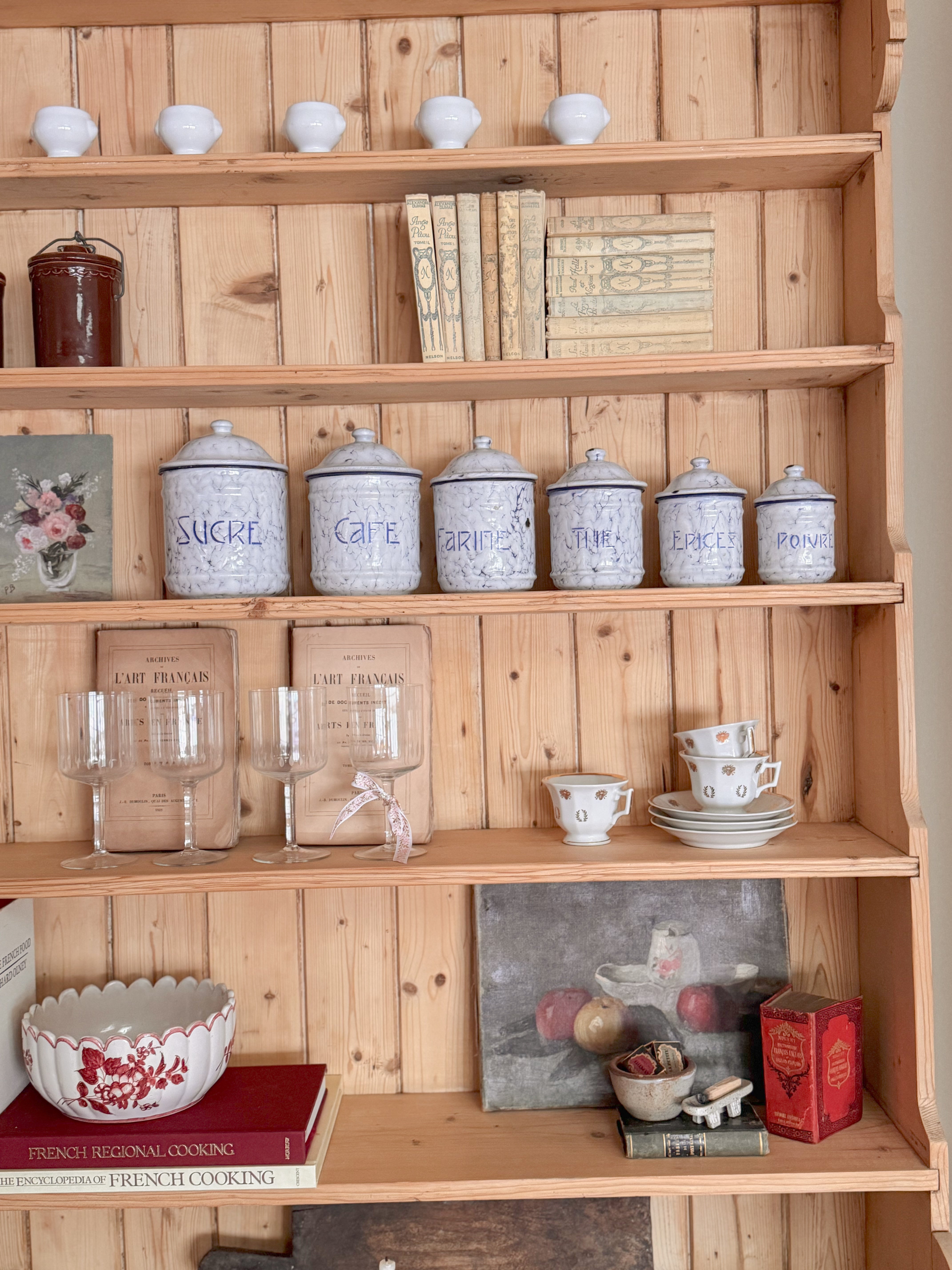 Set of French Blue & White Marbled Enamel Canisters