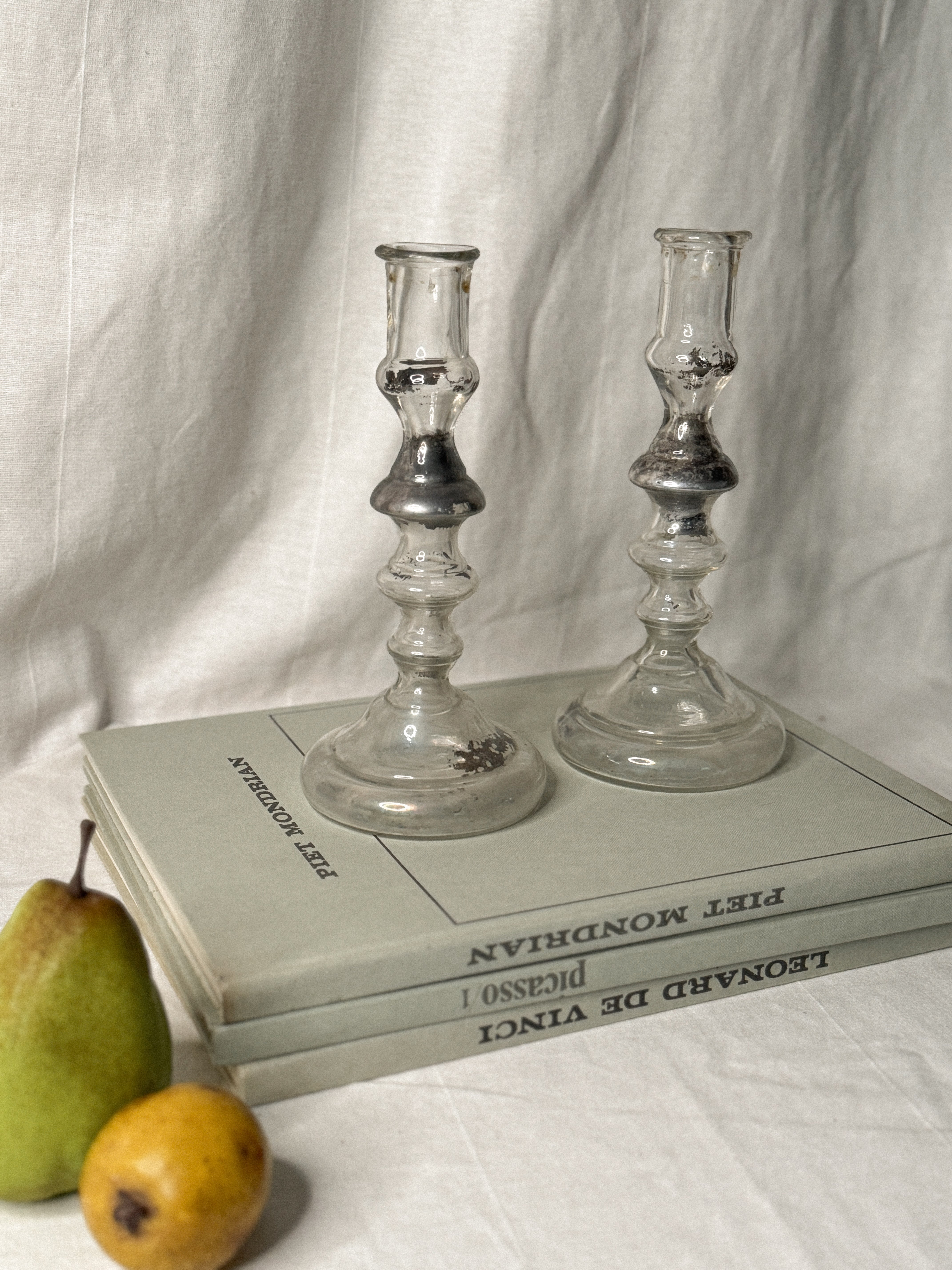 Antique Pair of French Mercury Glass Candlesticks, late 19th c.