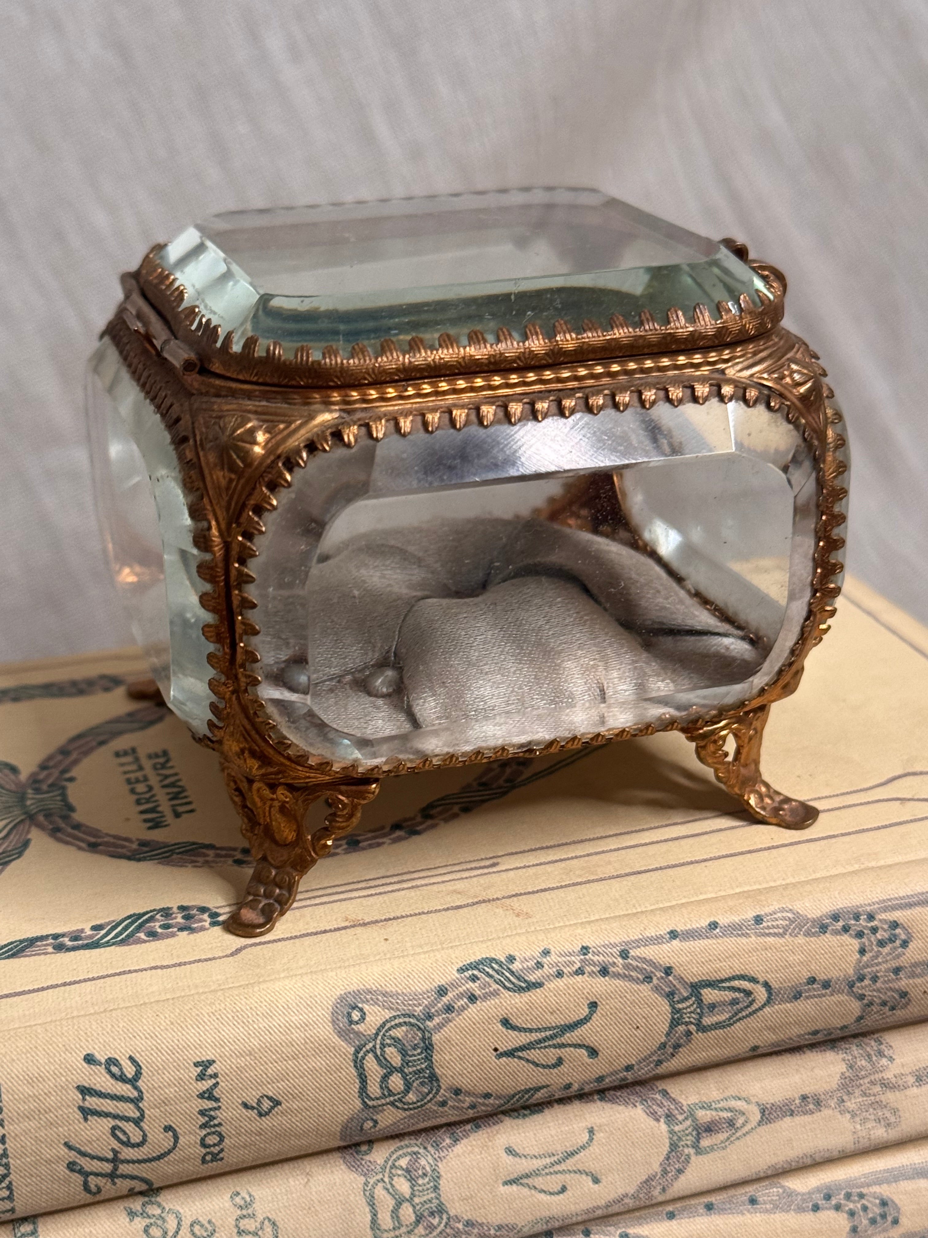 19th c ormolu and glass jewelry casket