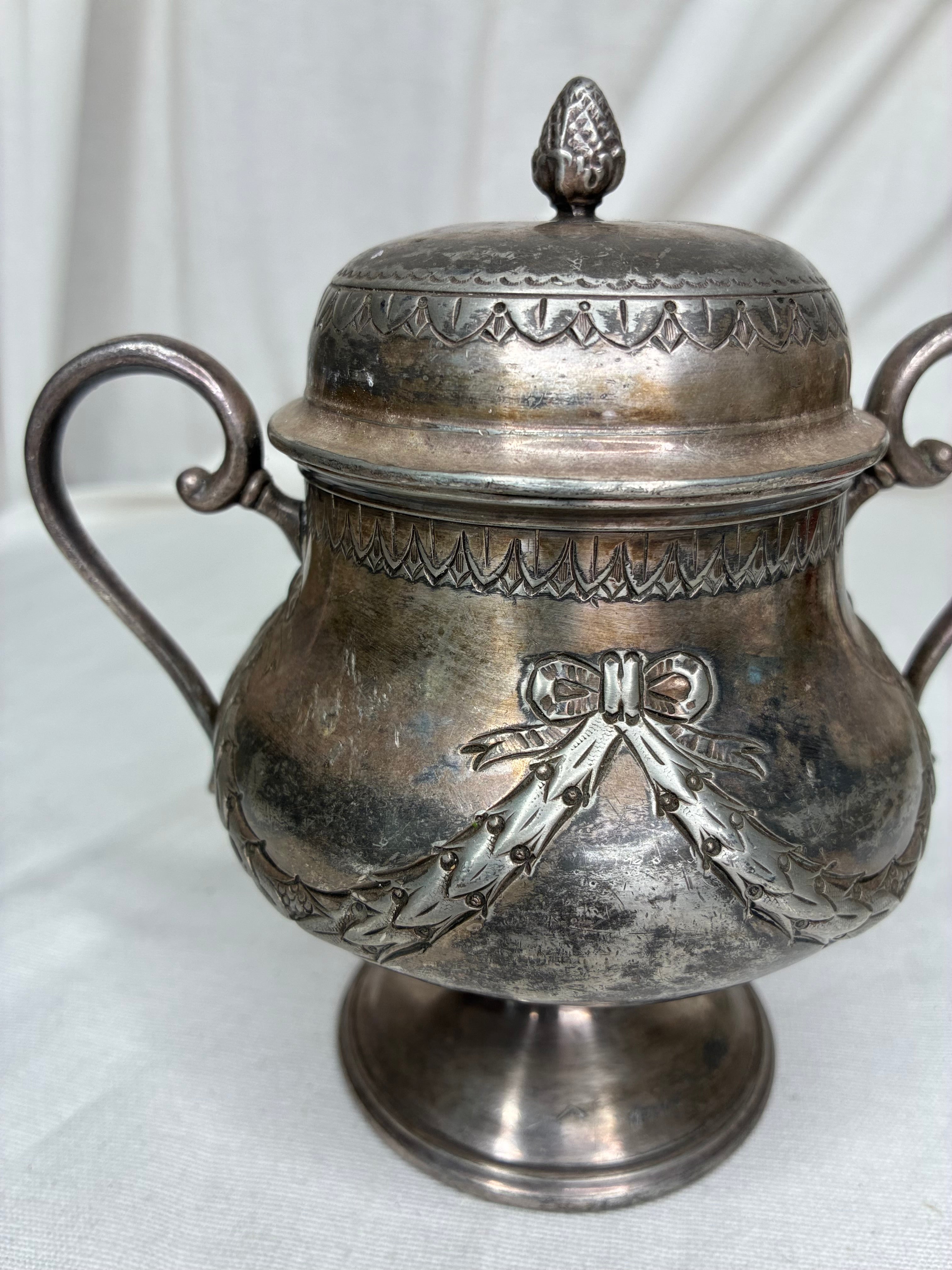 Antique French Silvered Metal Sugar Bowl