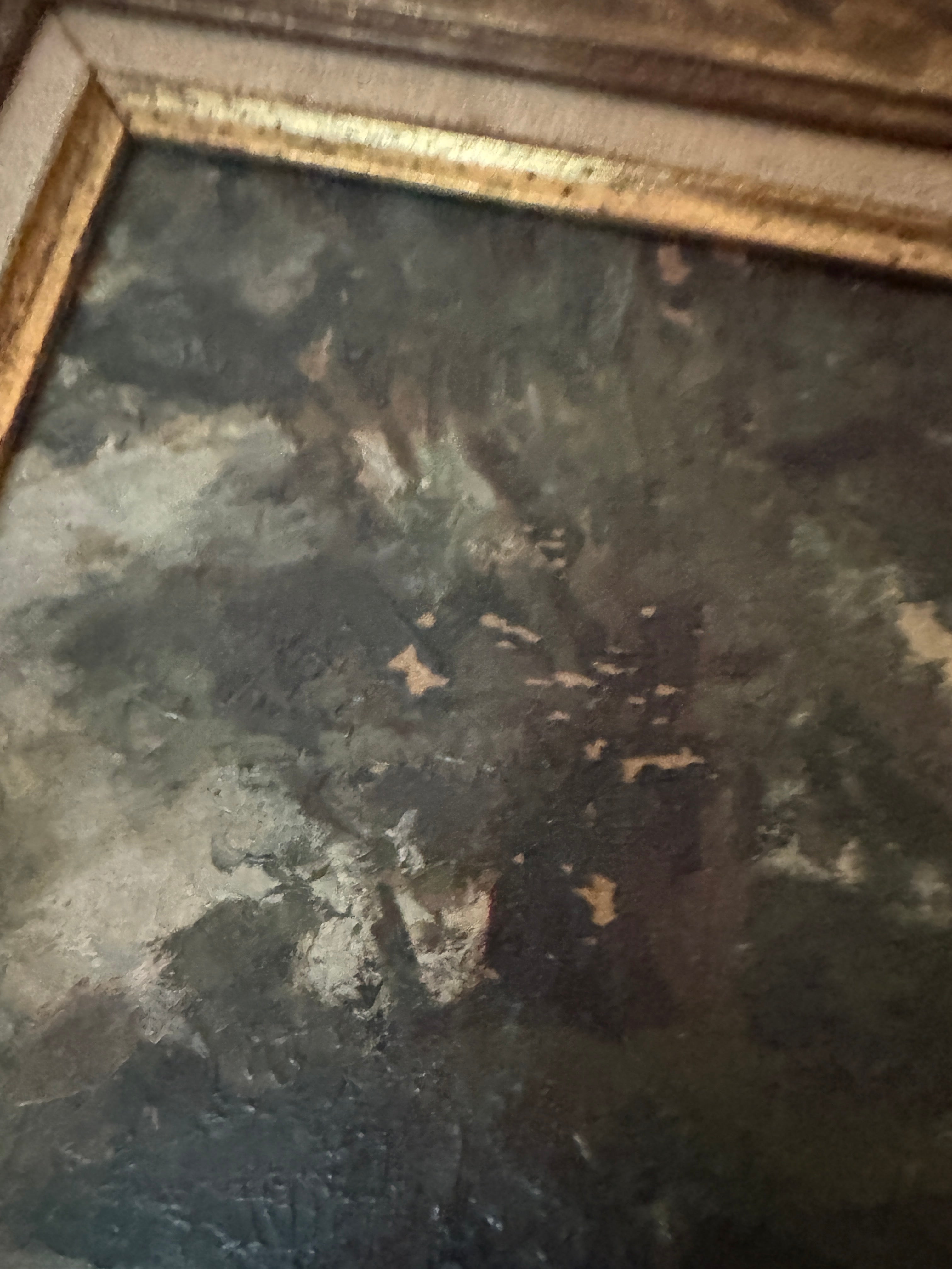 Antique Oil Landscape in the Barbizon Manner, Carved Giltwood Frame