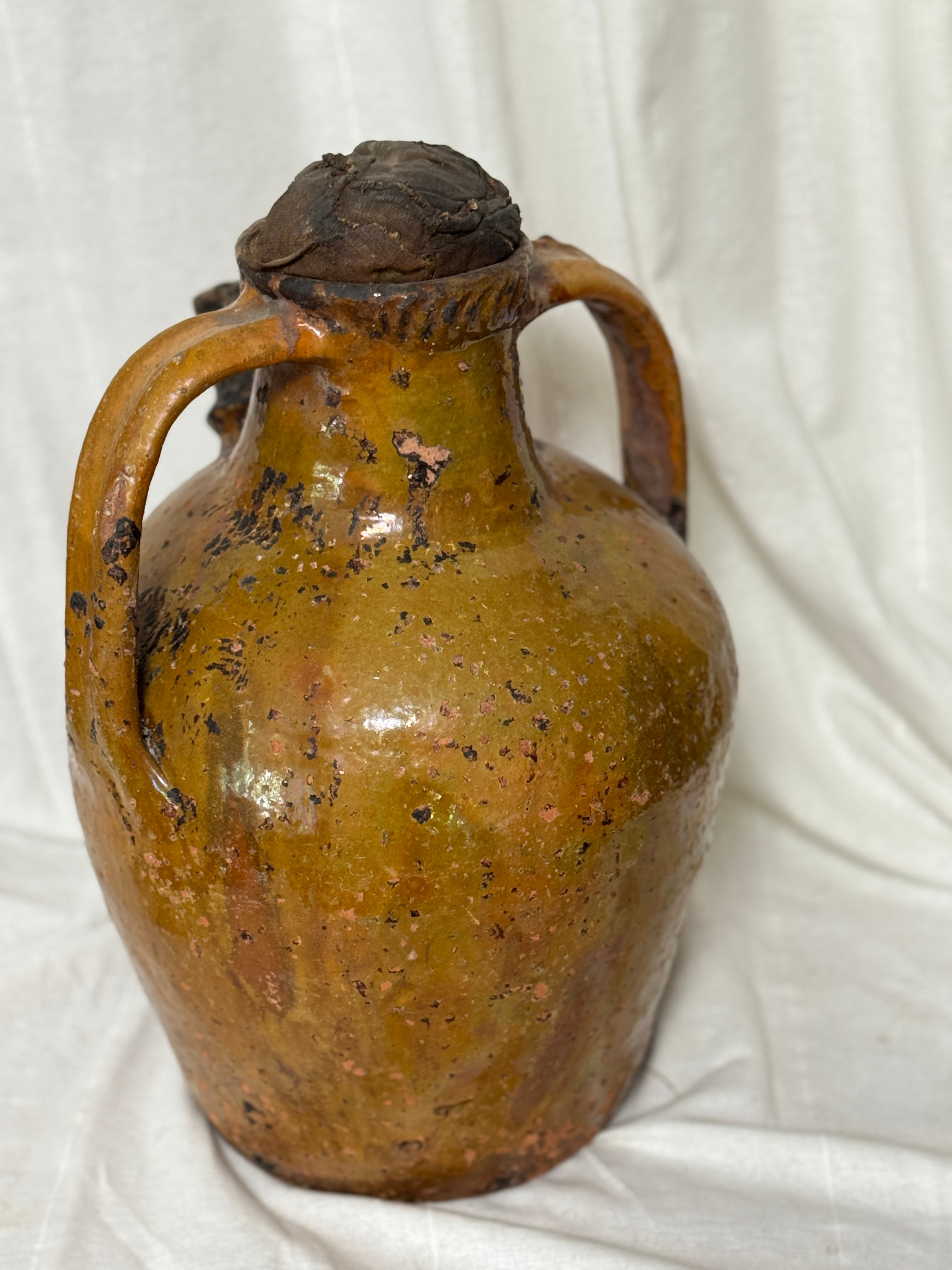 Antique French Walnut Oil Jug, Mélard à Bec, Original Stopper