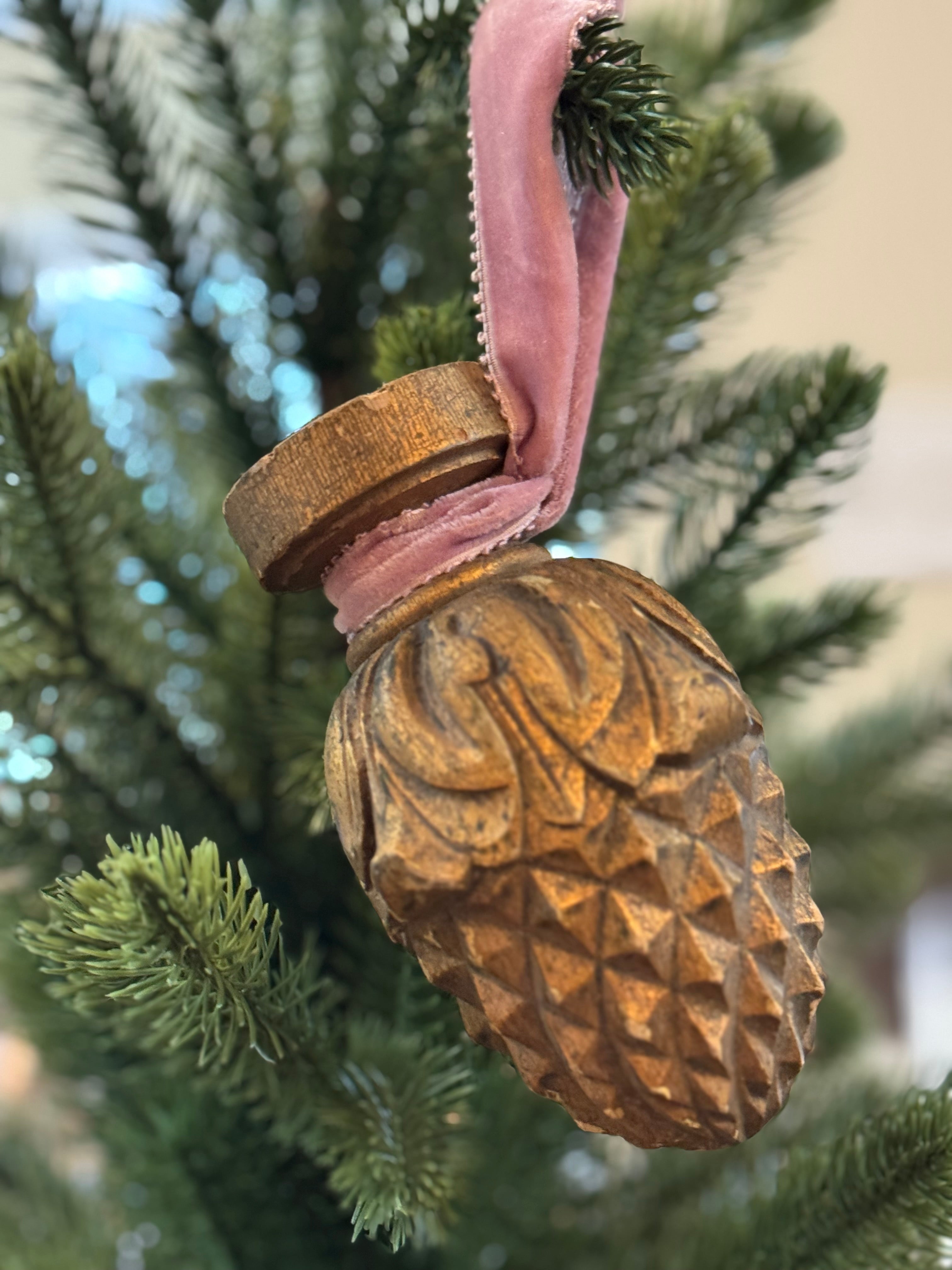 Gilded Wood Finial (c. 1910–1930) - pink ribbon
