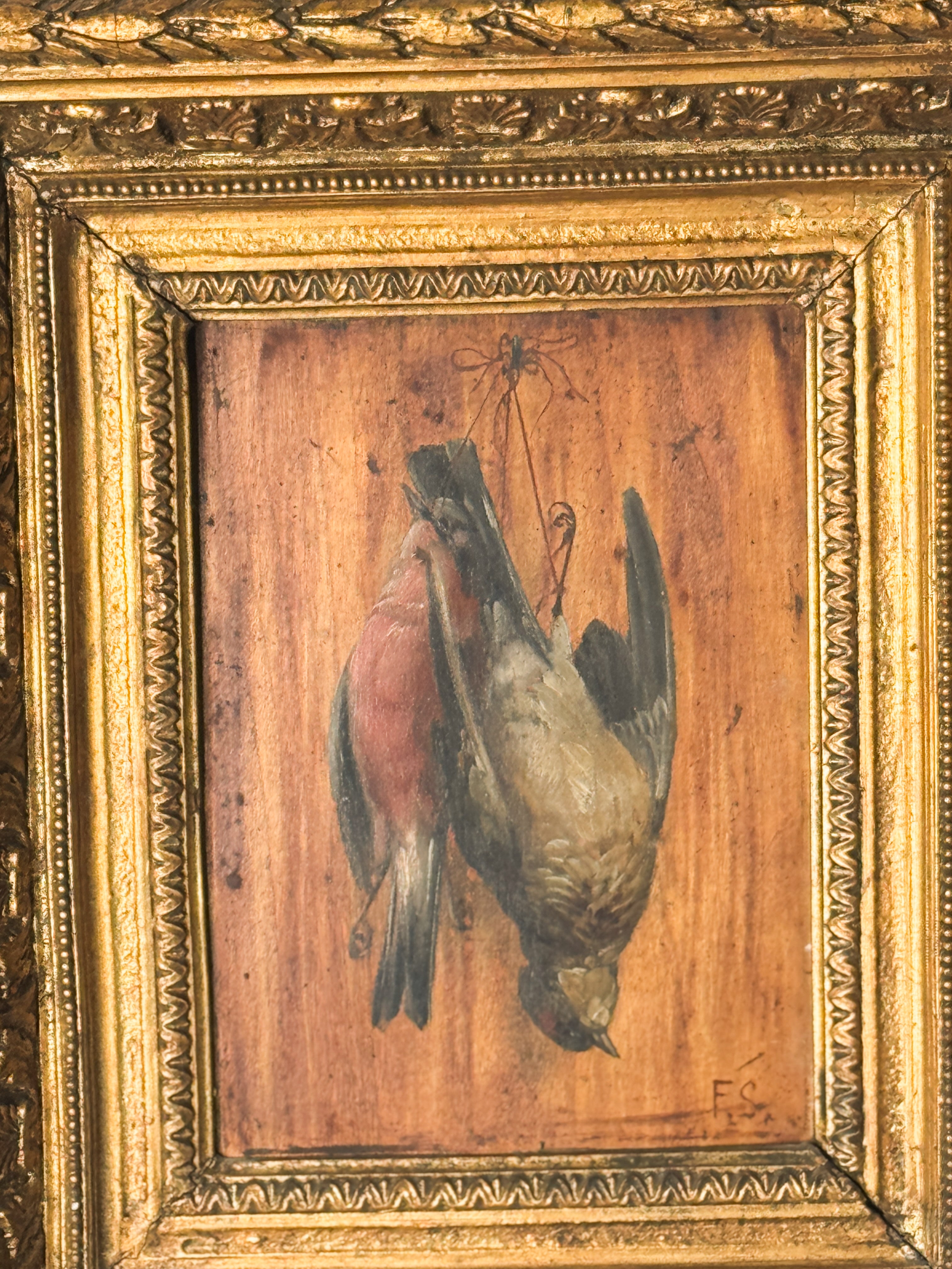Antique Game Still Life Oil in Gilt Frame