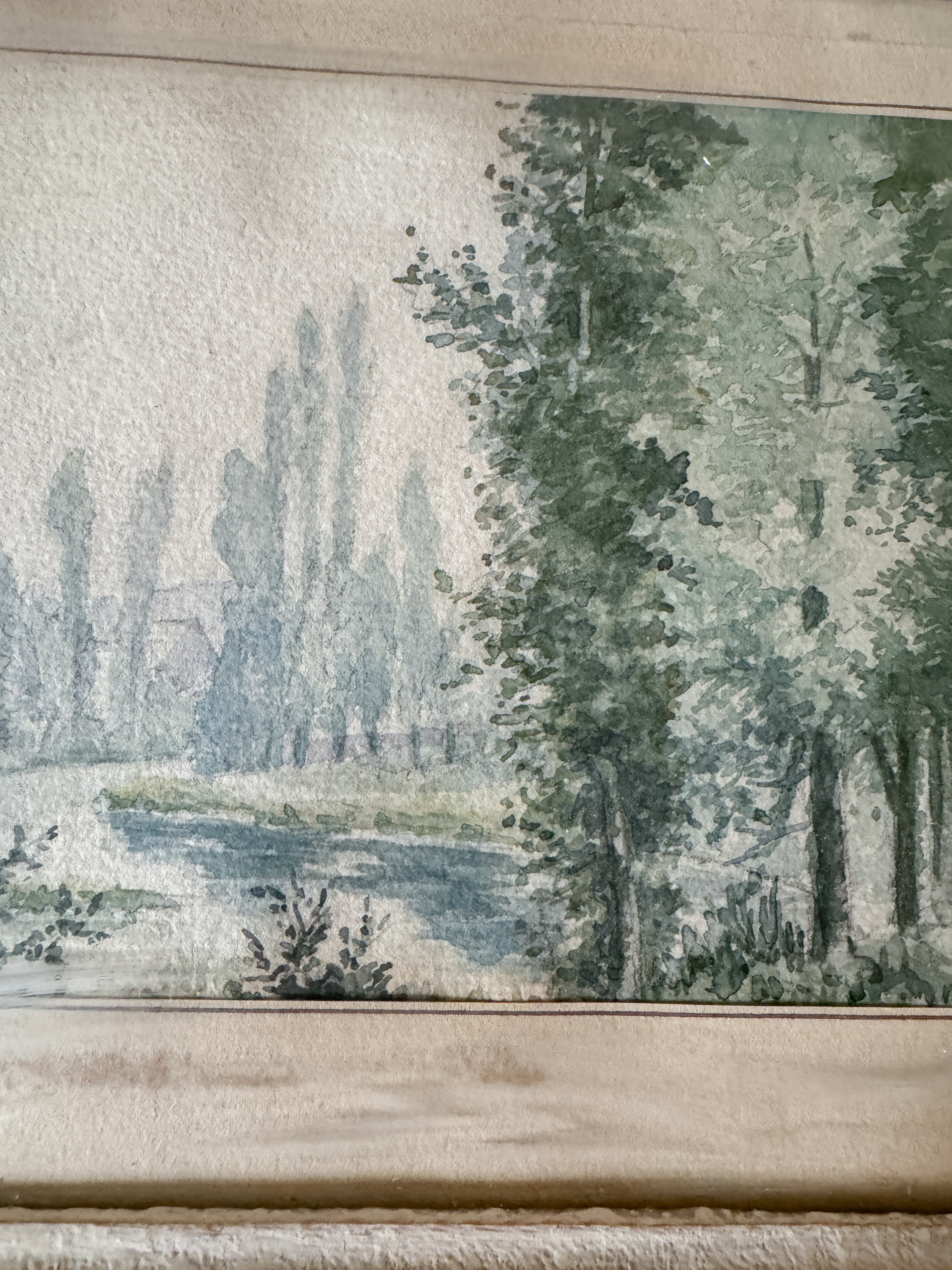 Watercolour, River with Poplars