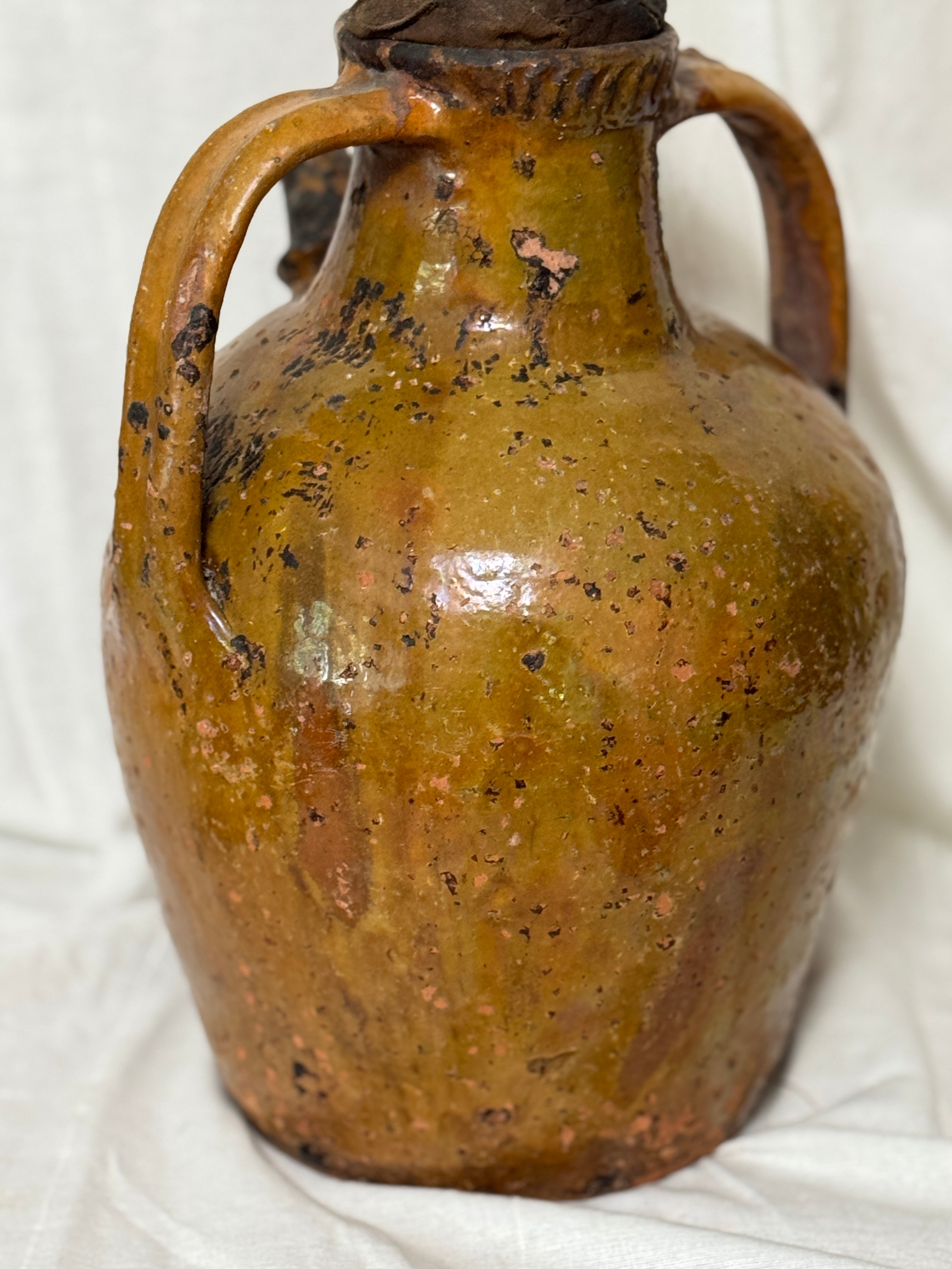 Antique French Walnut Oil Jug, Mélard à Bec, Original Stopper