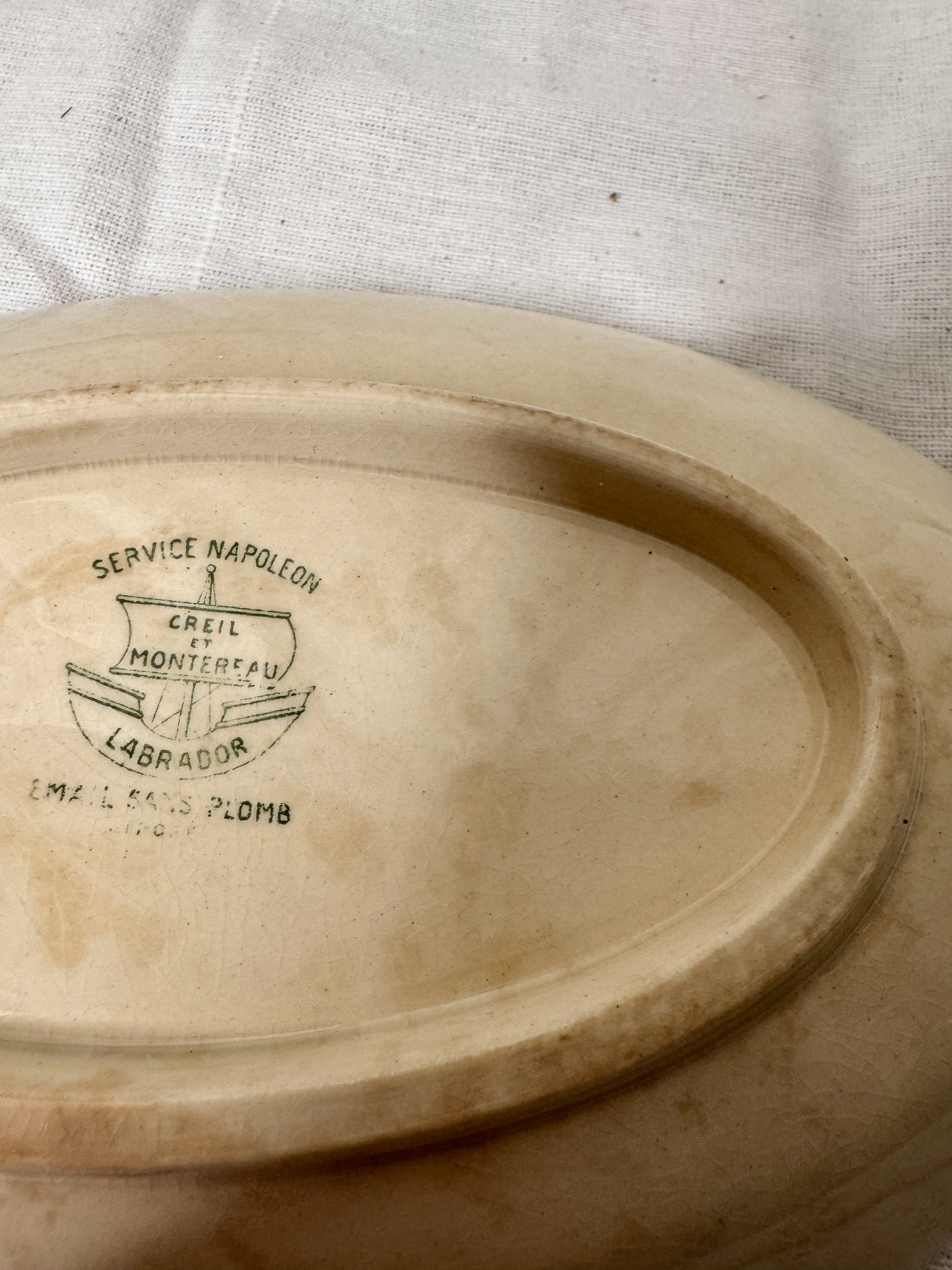 19th-century green transferware oval plate