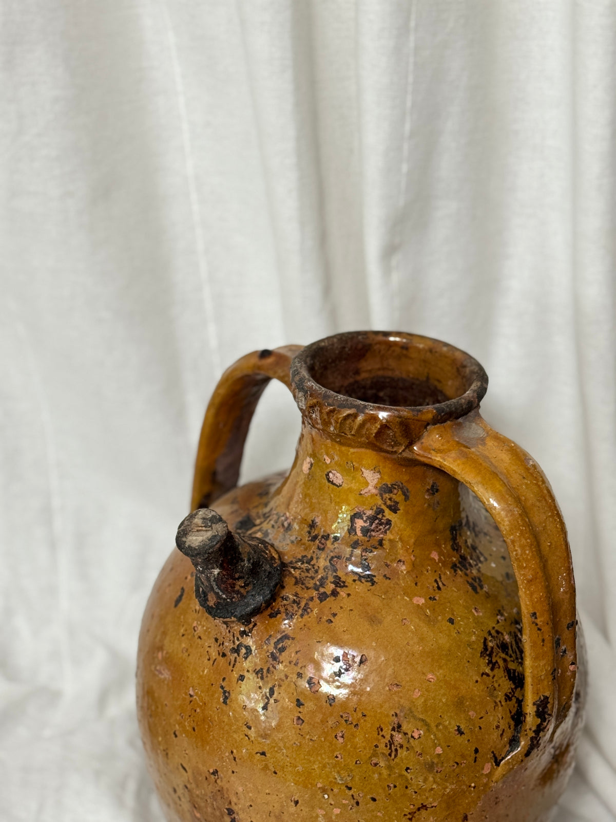 Antique French Walnut Oil Jug, Mélard à Bec, Original Stopper