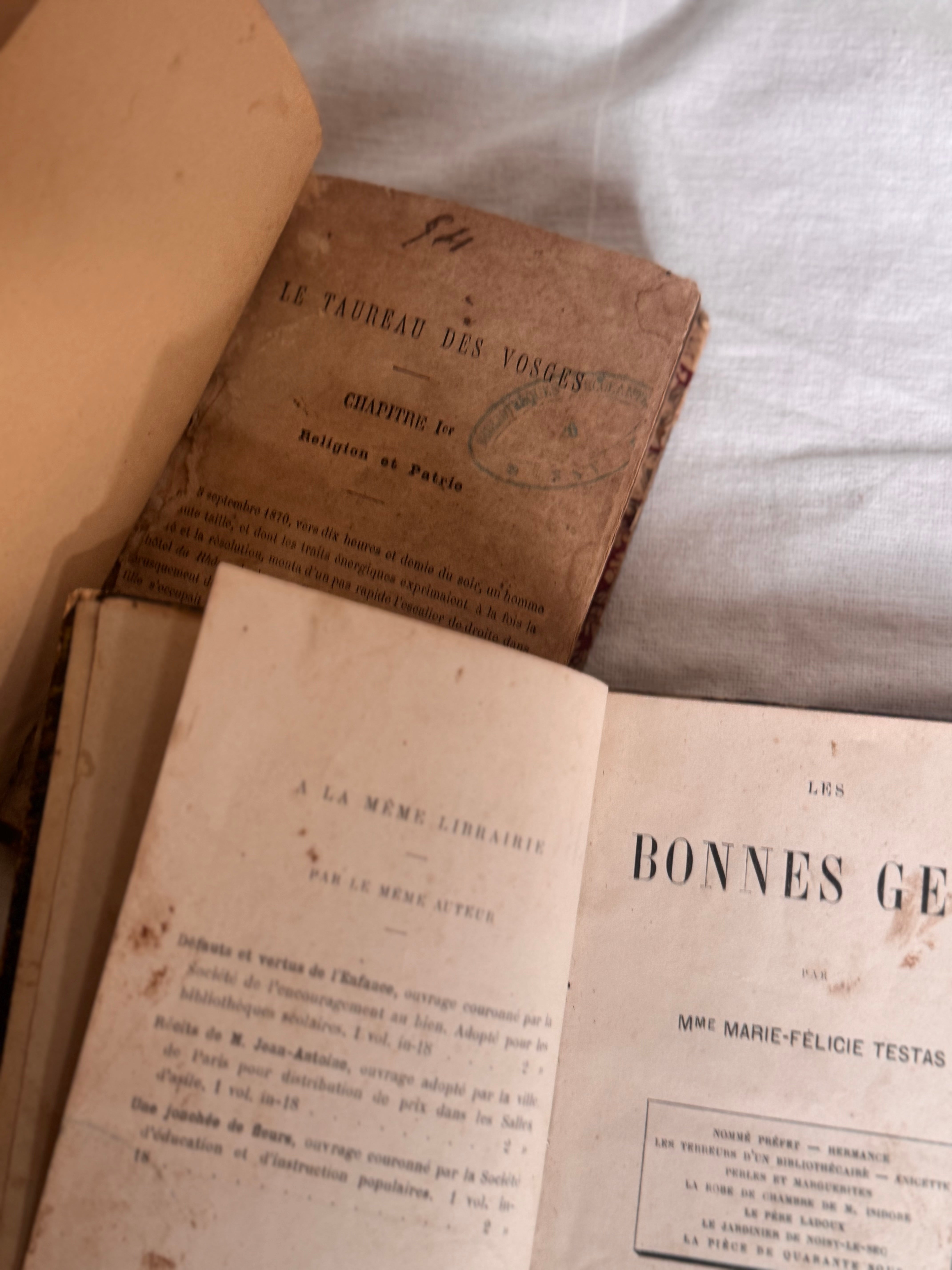 Set of Two 19th-Century French vellum Books from a Circulating Library