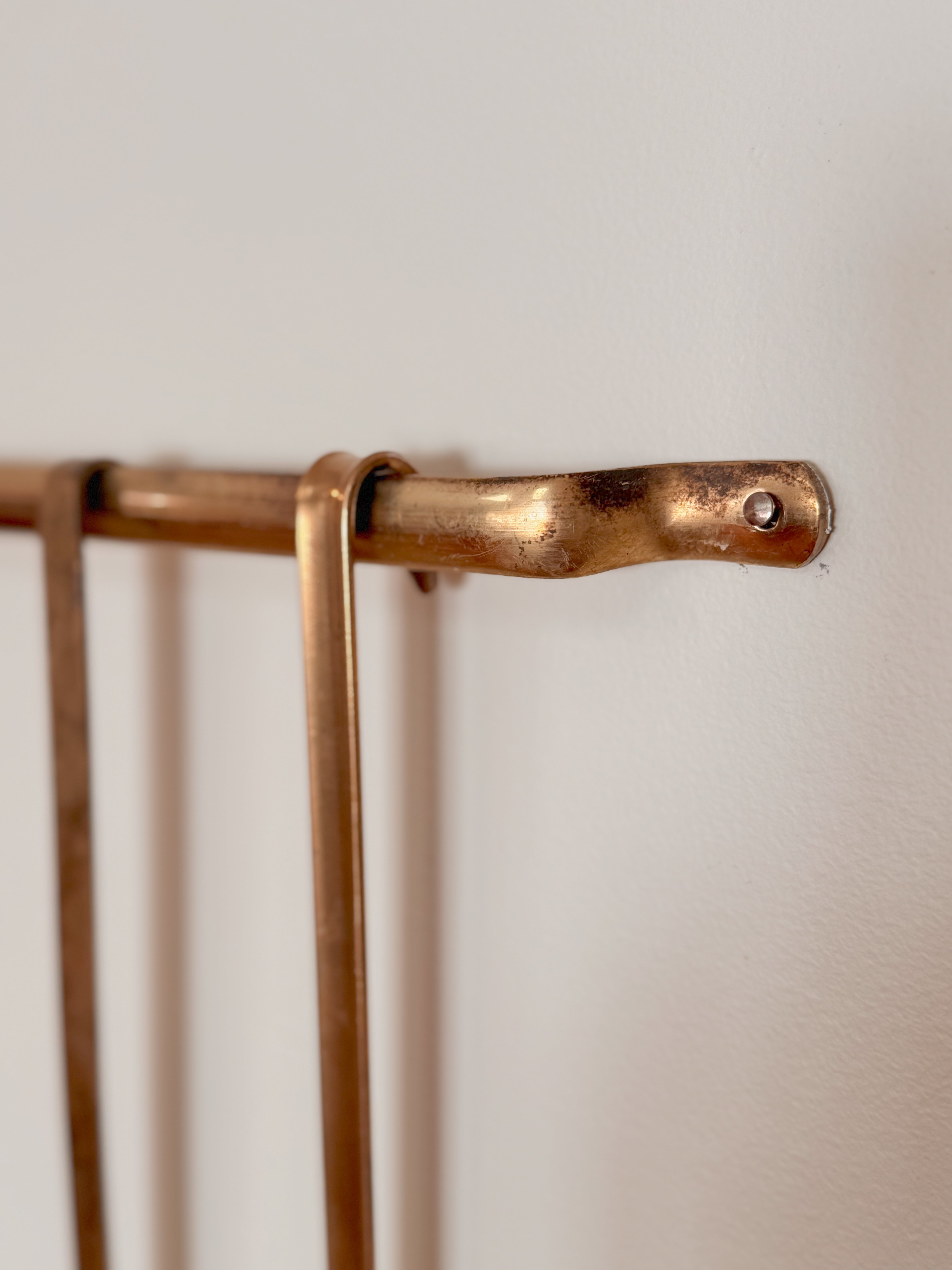 Antique French Brass & Copper Kitchen Utensil Set on Hanging Rack
