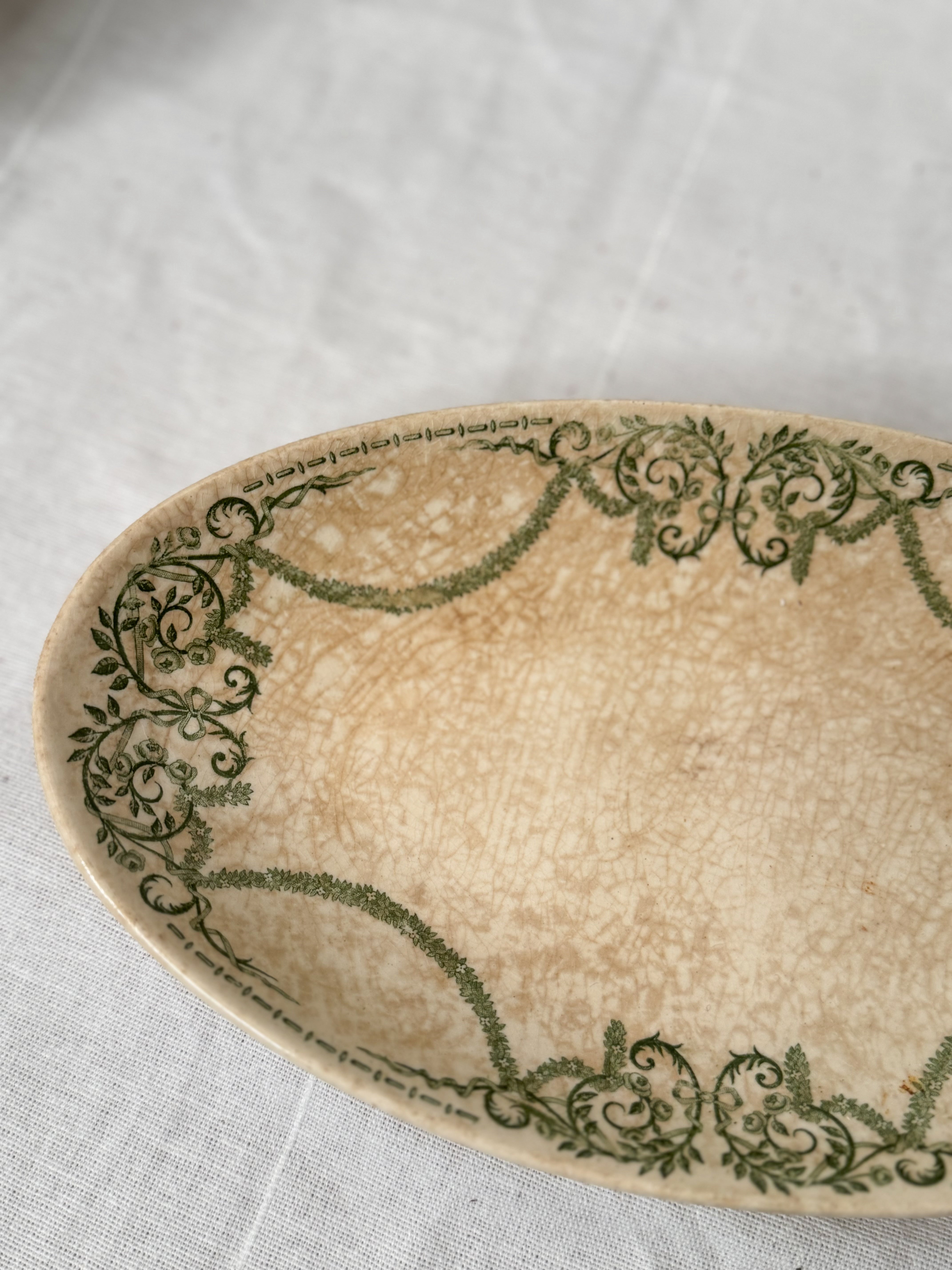 19th-century green transferware oval plate