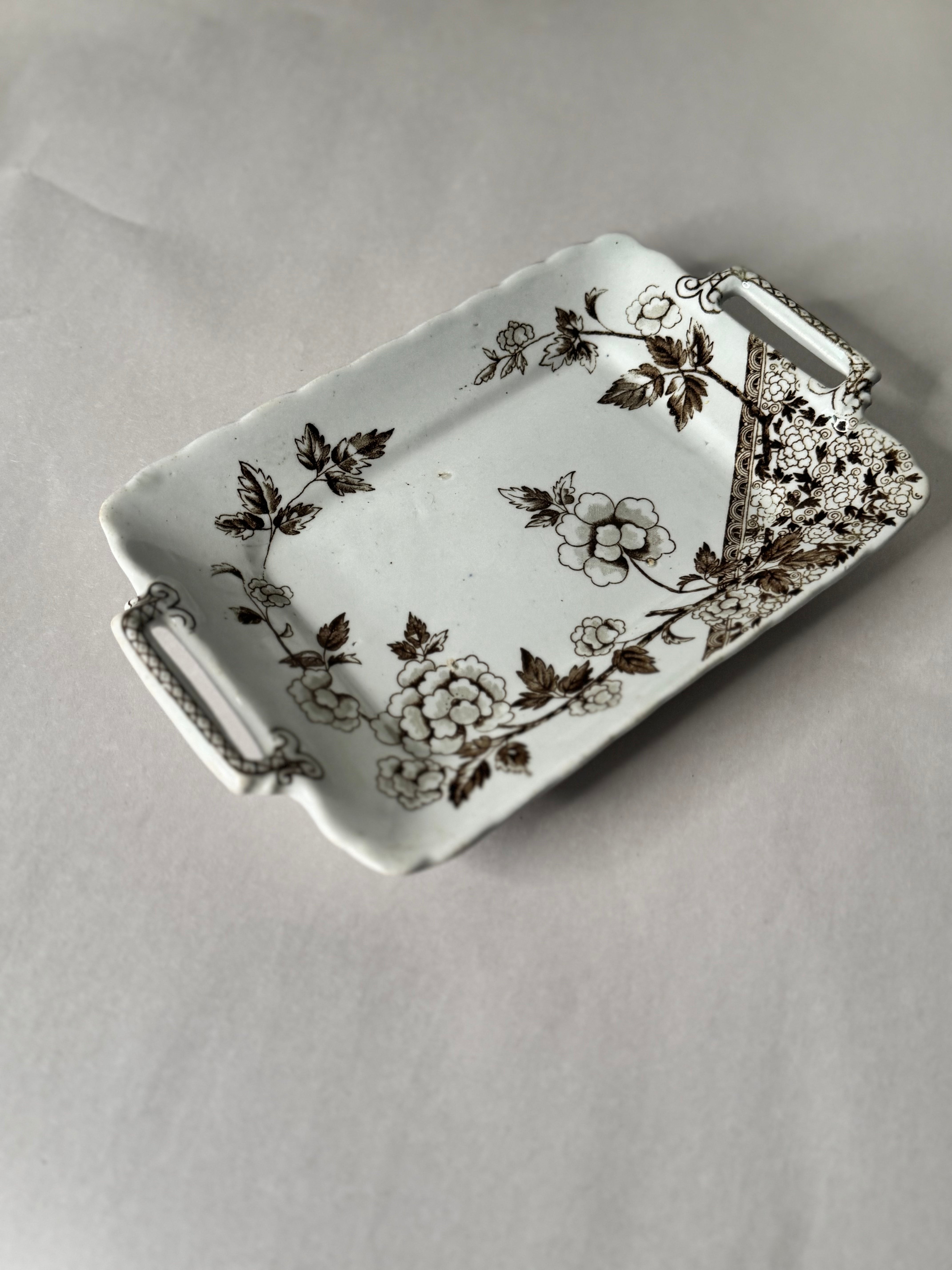 Antique Transferware Tray with Hand-Painted Handles – J.F. Wileman, c. 1880s