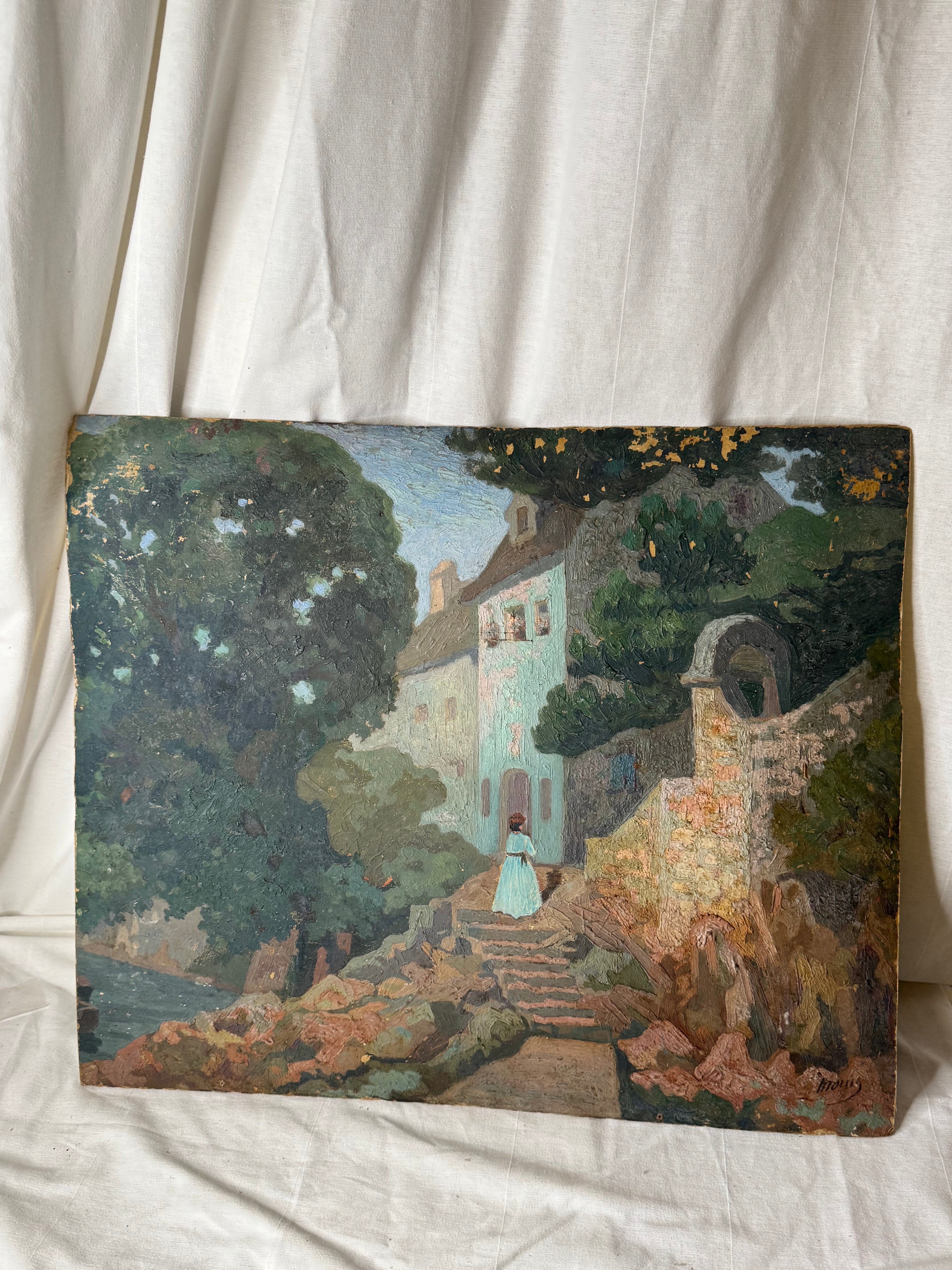 Portrait oil on board with BONUS reverse painting