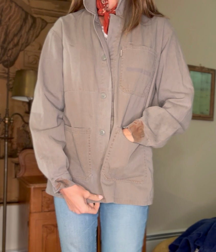 Olive Khaki Vintage French Chore Coat