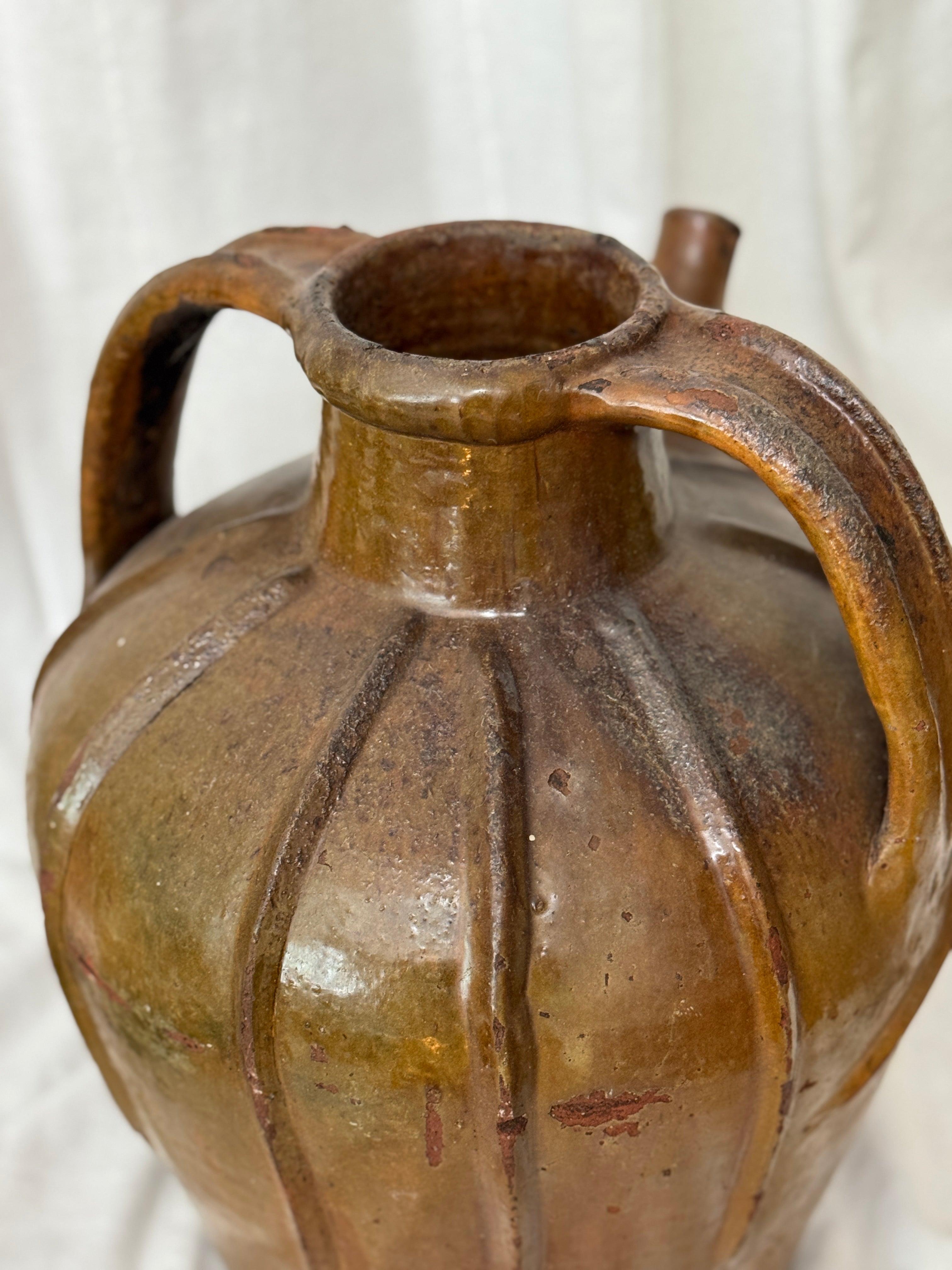 Antique French Walnut Oil Jug, Mélard à Bec, Two Handles