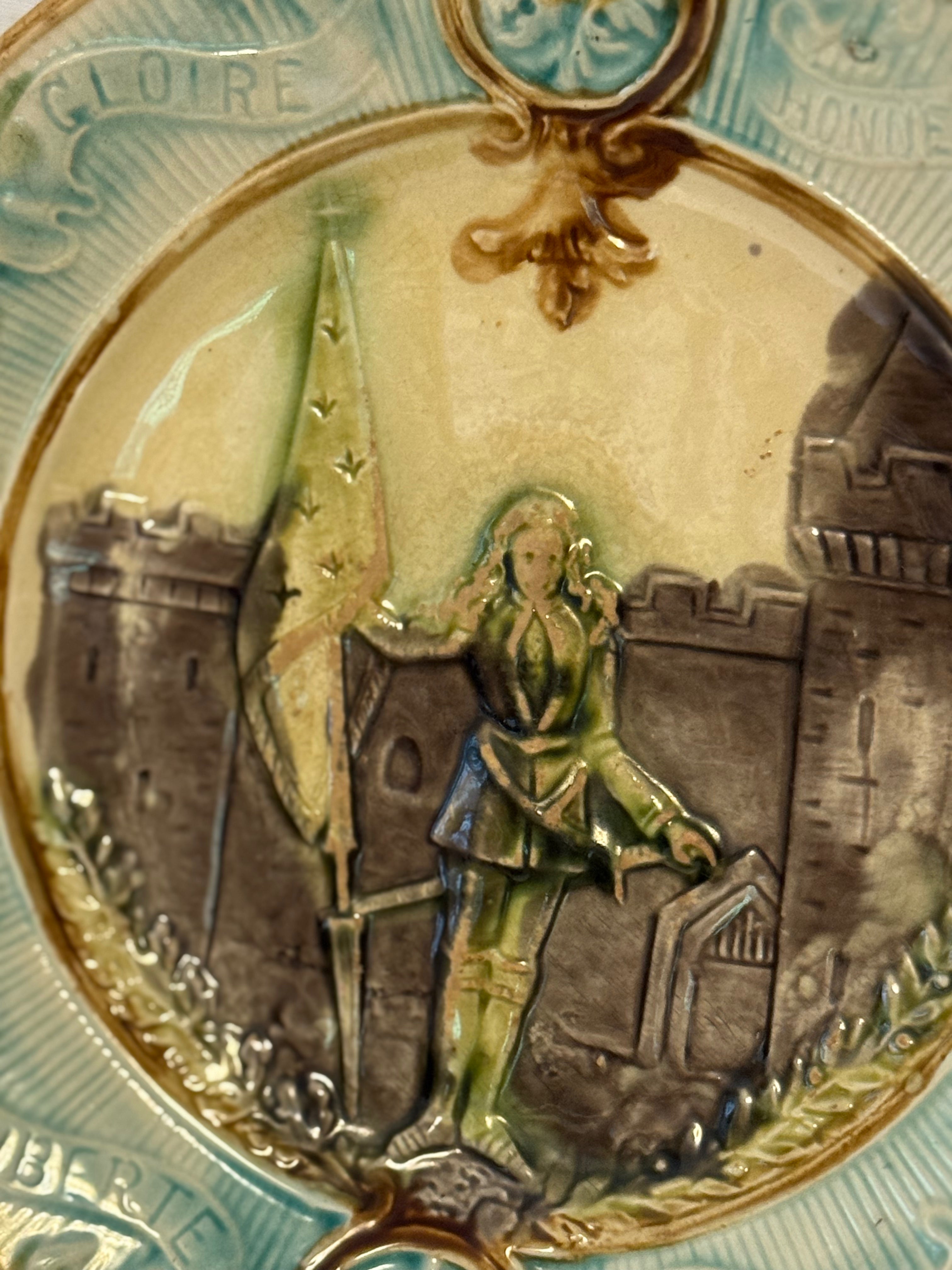 Antique French Majolica Plate – Joan of Arc