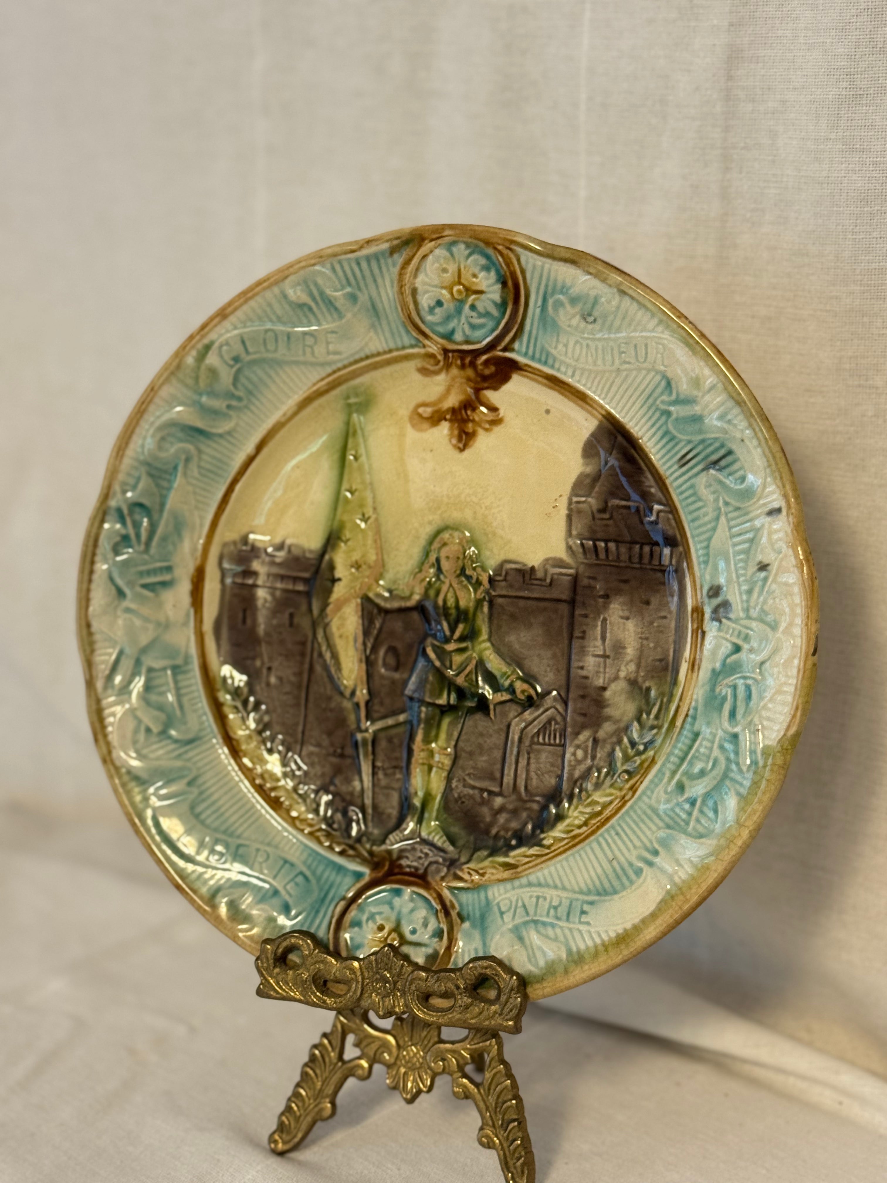 Antique French Majolica Plate – Joan of Arc