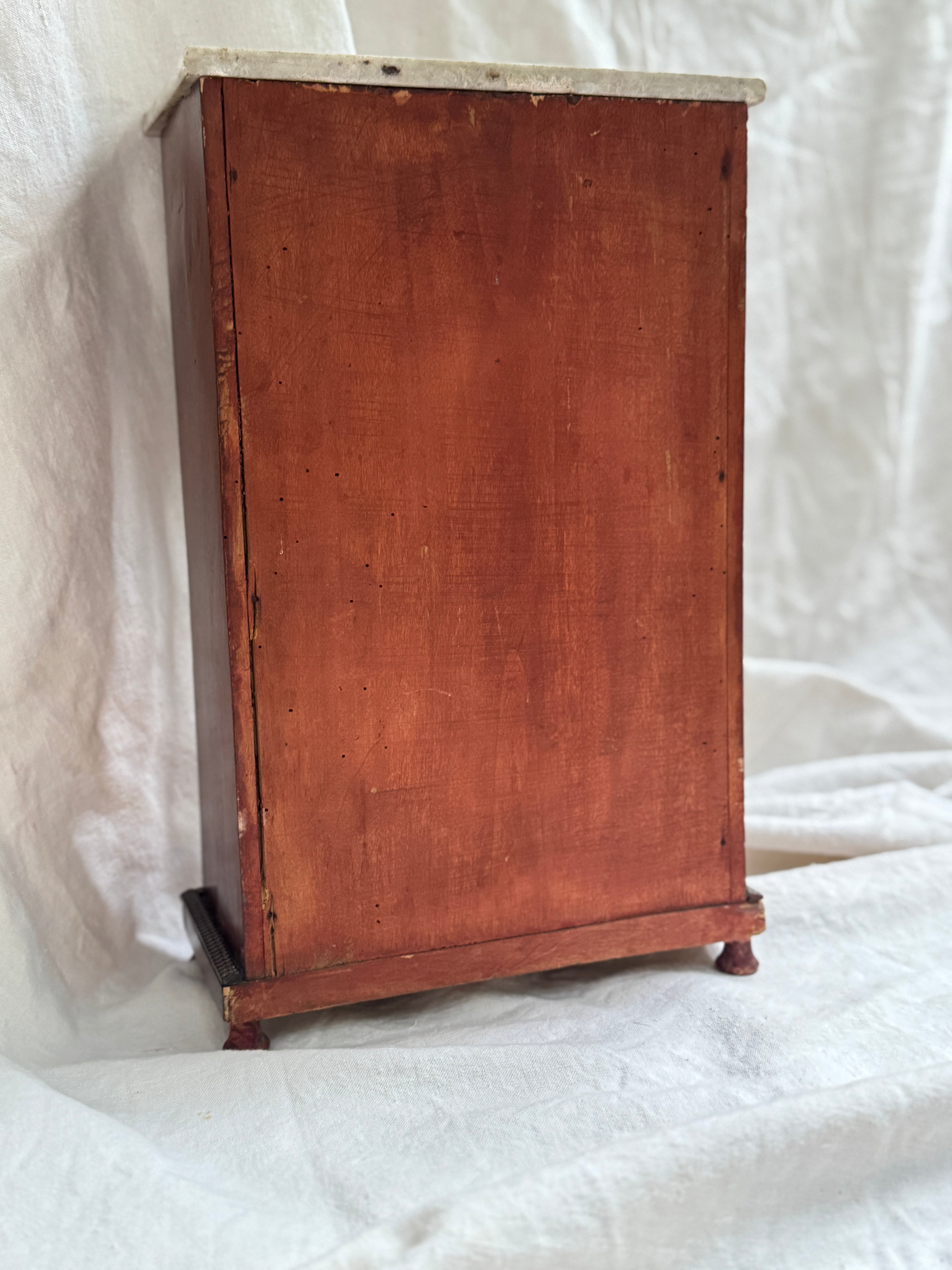 Antique French Miniature Marquetry Wardrobe with Marble Top
