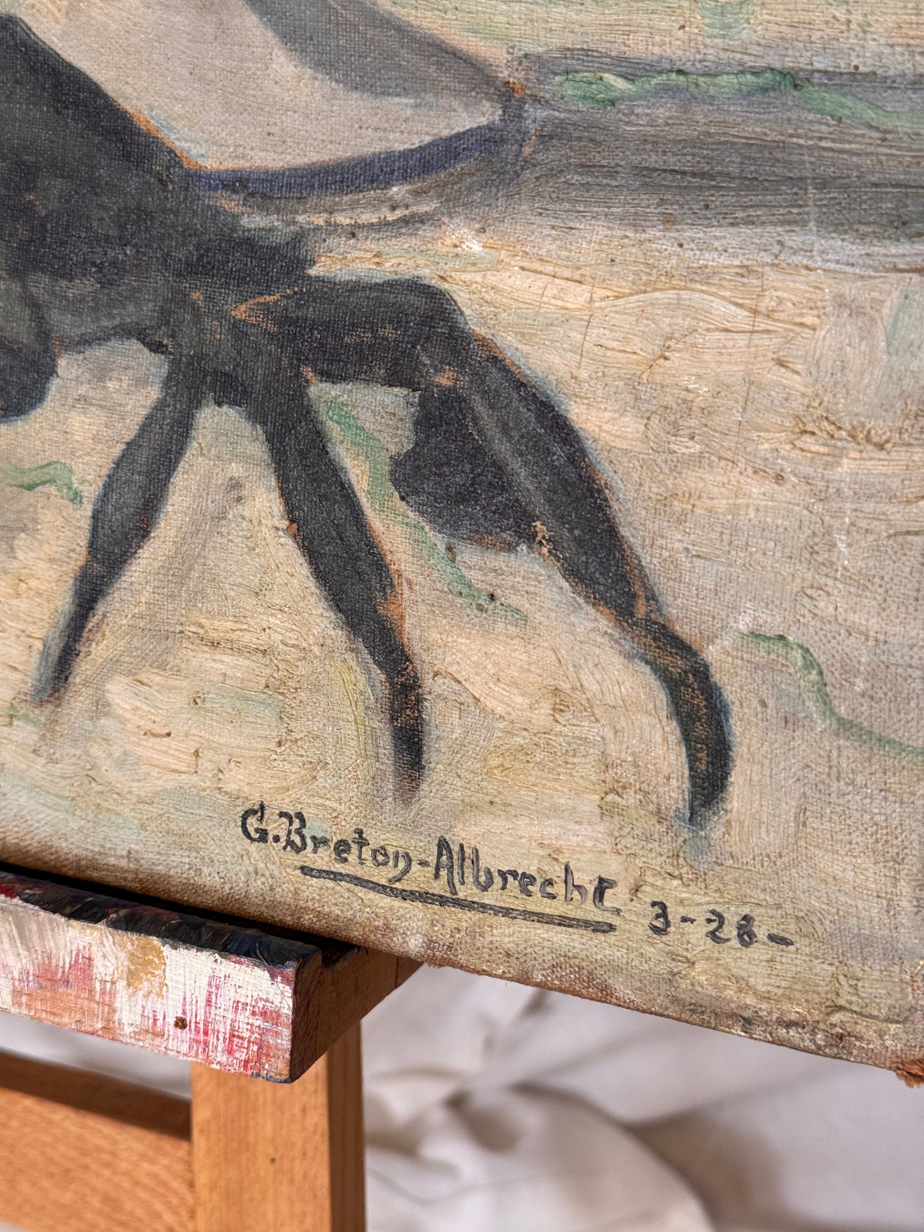1928 Post-Impressionist Still Life with Flowers and Crab