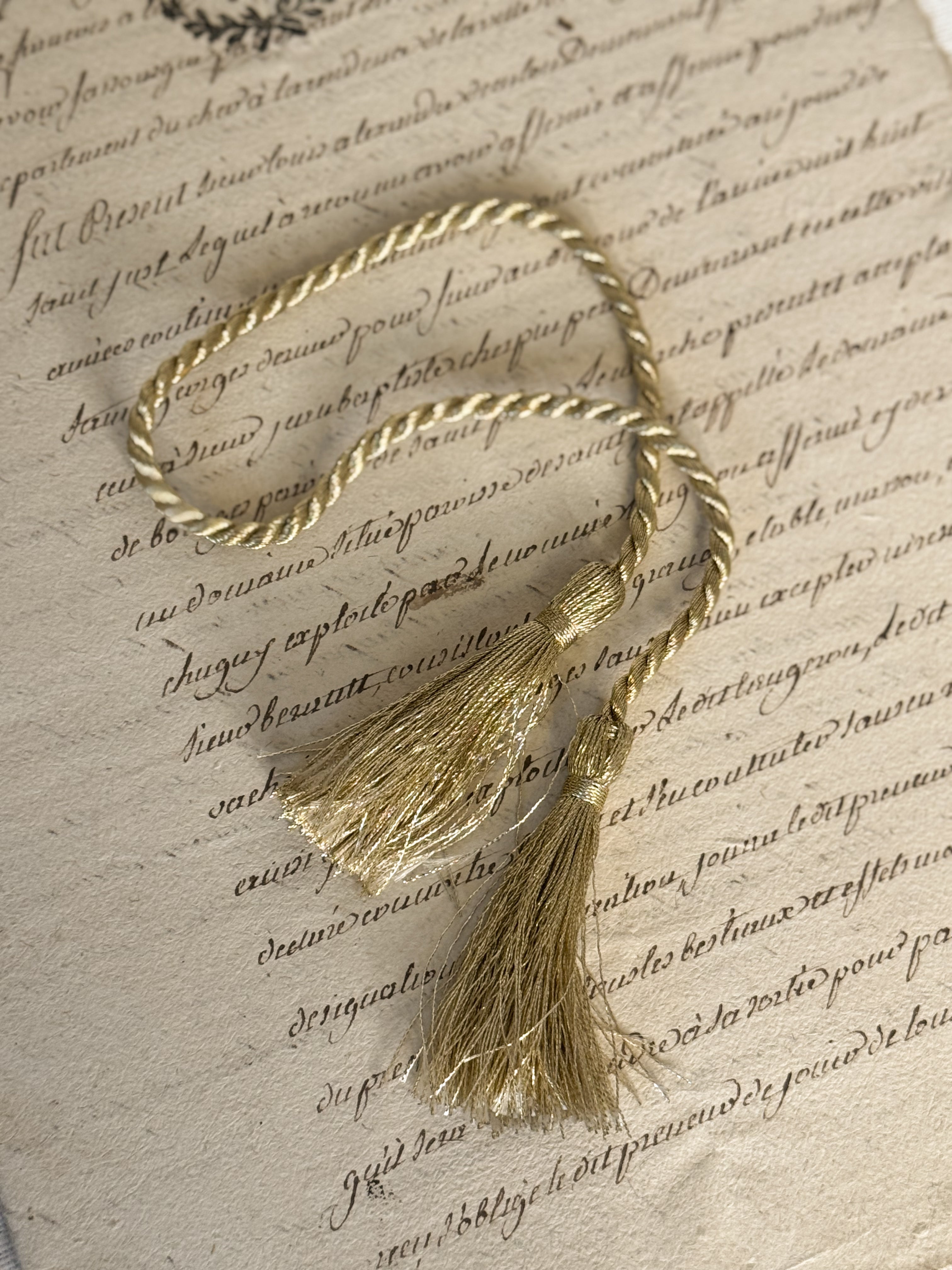 French Passementerie Double Tassel in Metallic Gold
