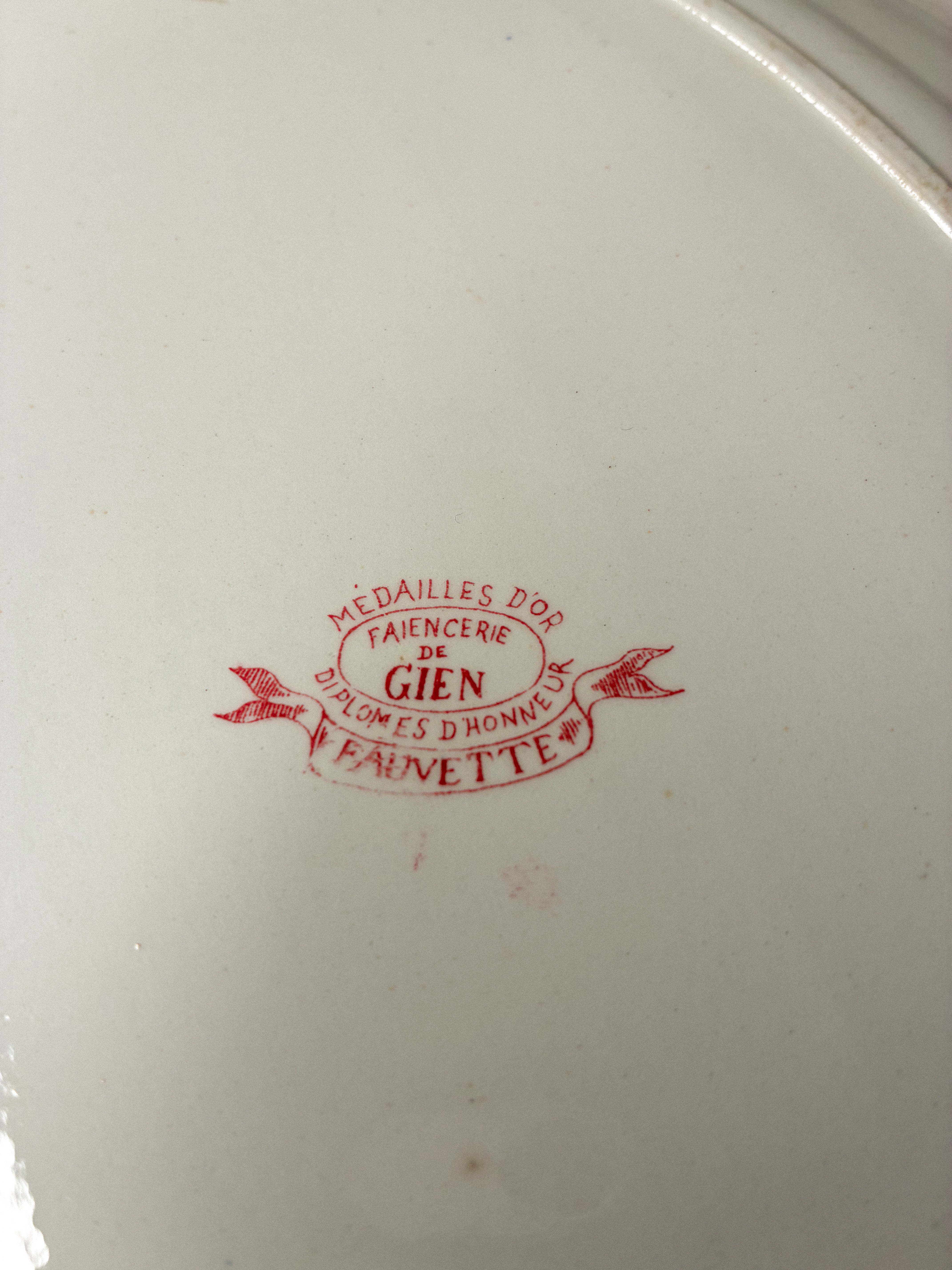 Antique Gien Red Transfer Oval Serving Platter