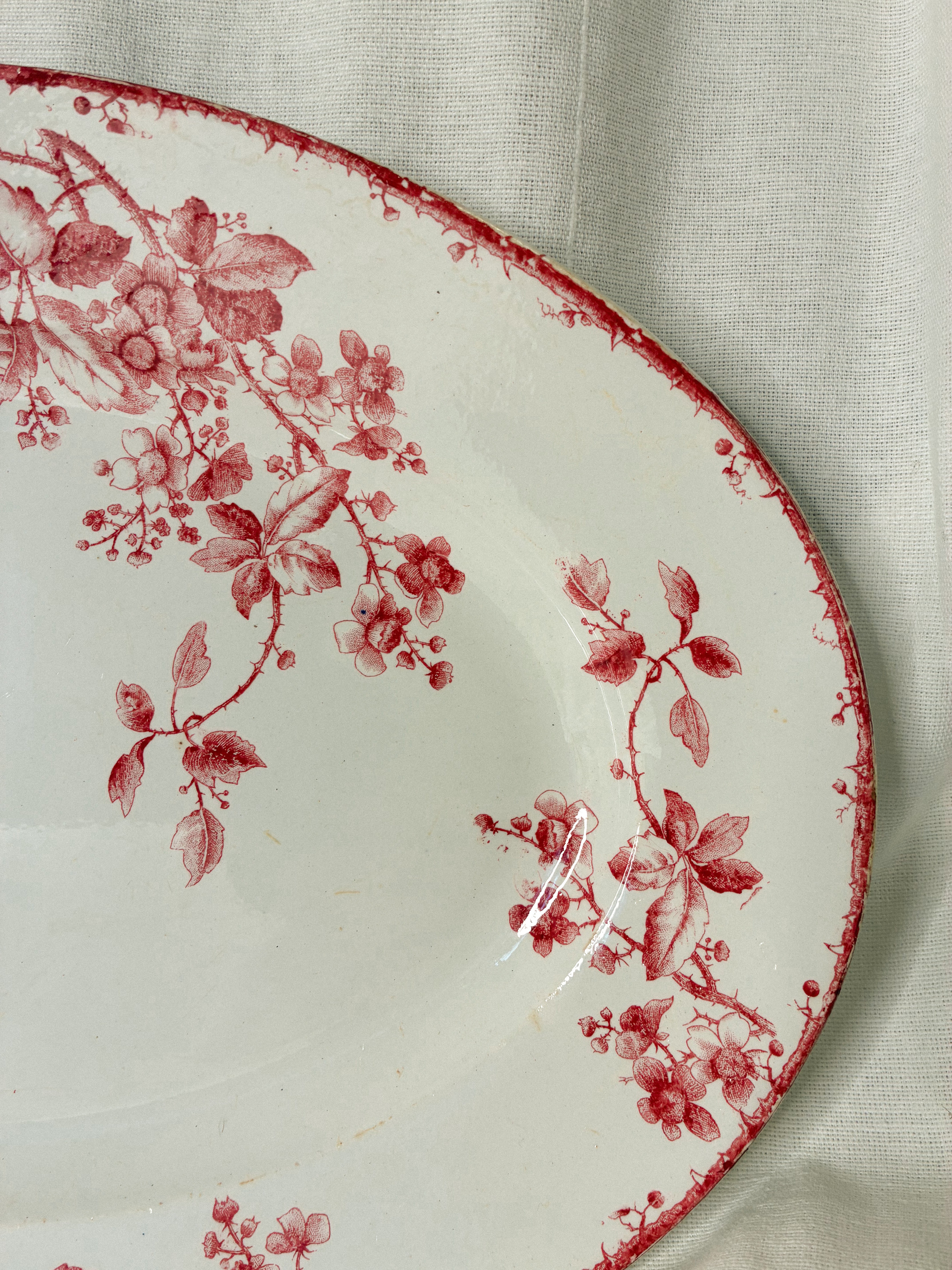 Antique Gien Red Transfer Oval Serving Platter