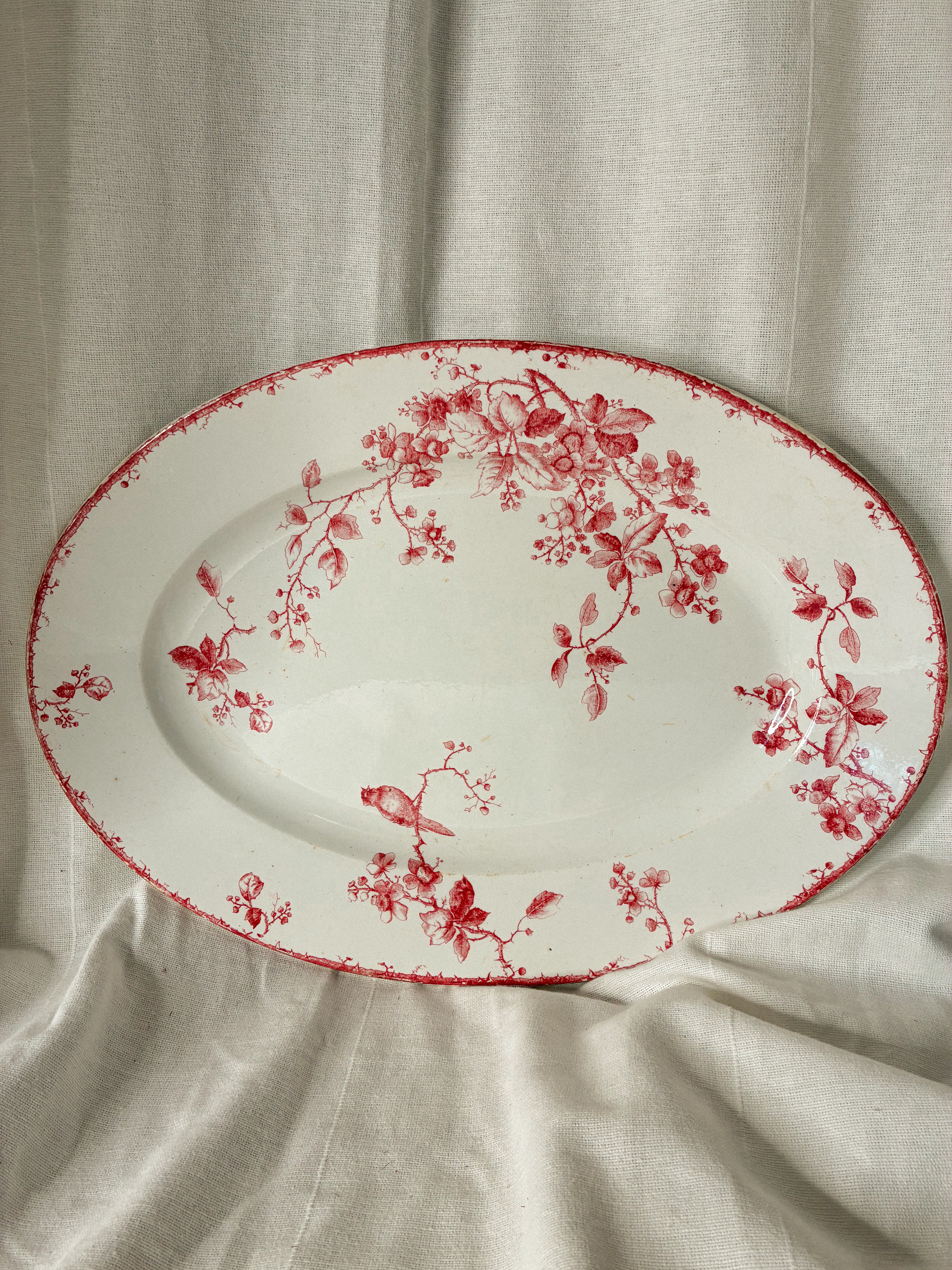 Antique Gien Red Transfer Oval Serving Platter