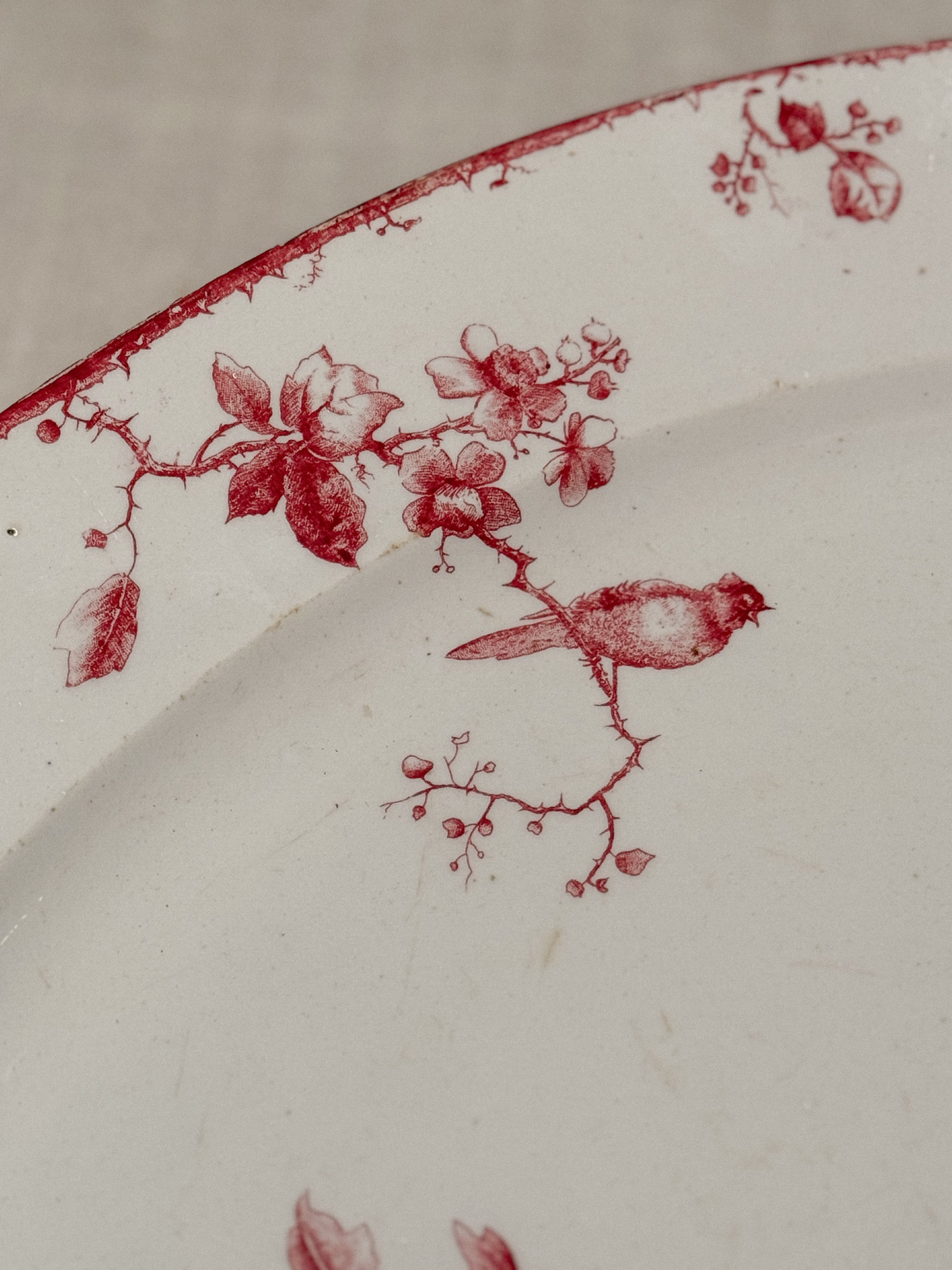 Antique Gien Red Transfer Oval Serving Platter