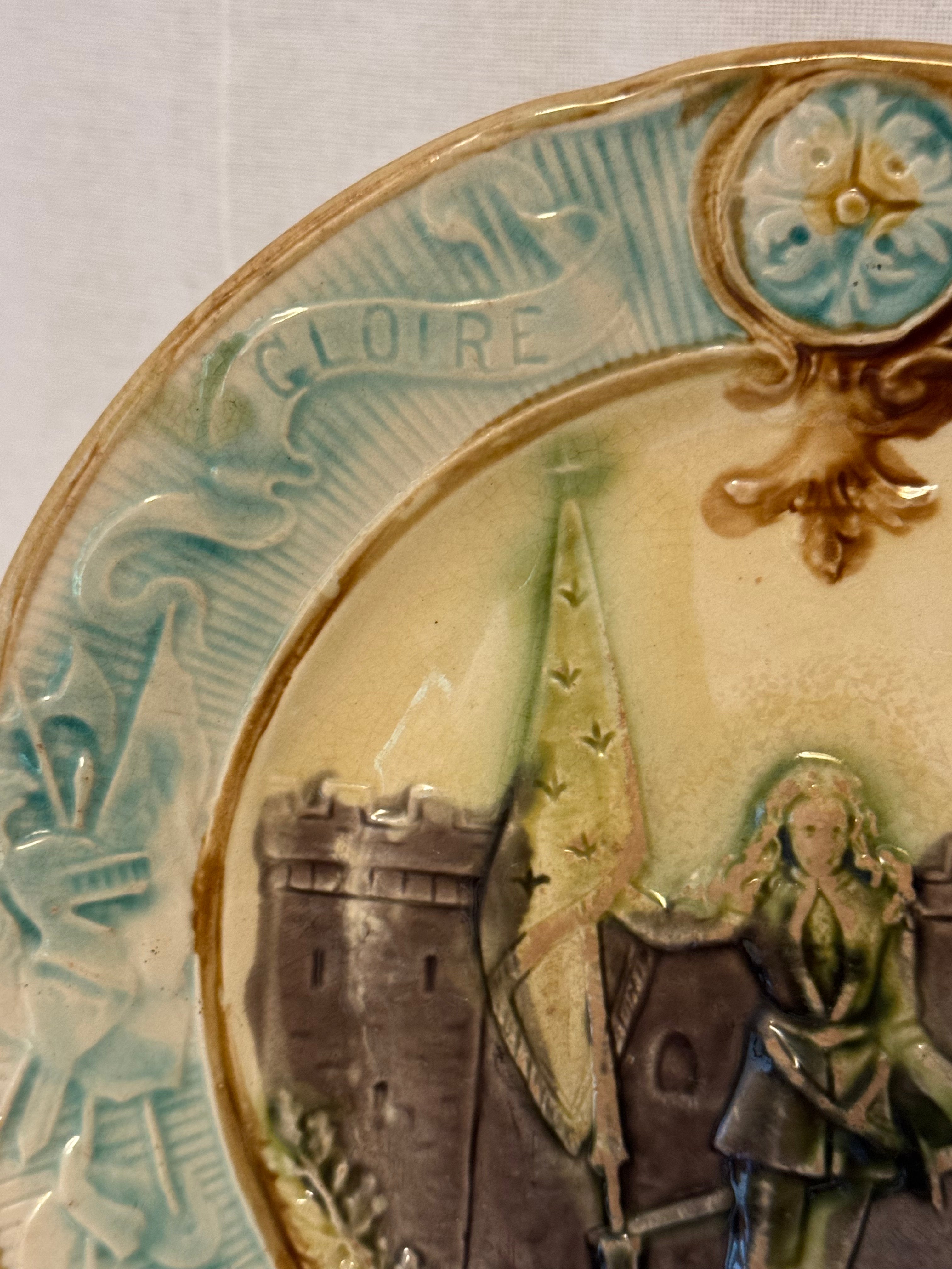 Antique French Majolica Plate – Joan of Arc