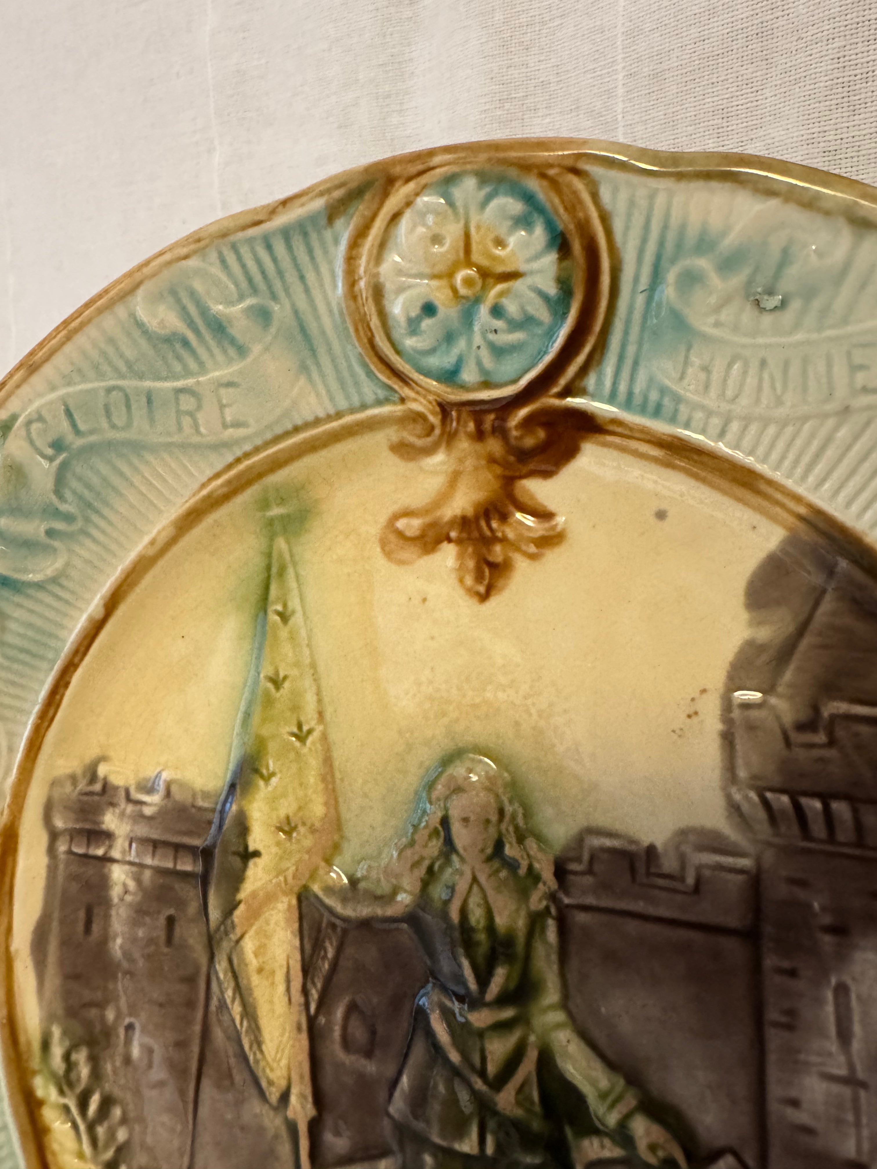 Antique French Majolica Plate – Joan of Arc