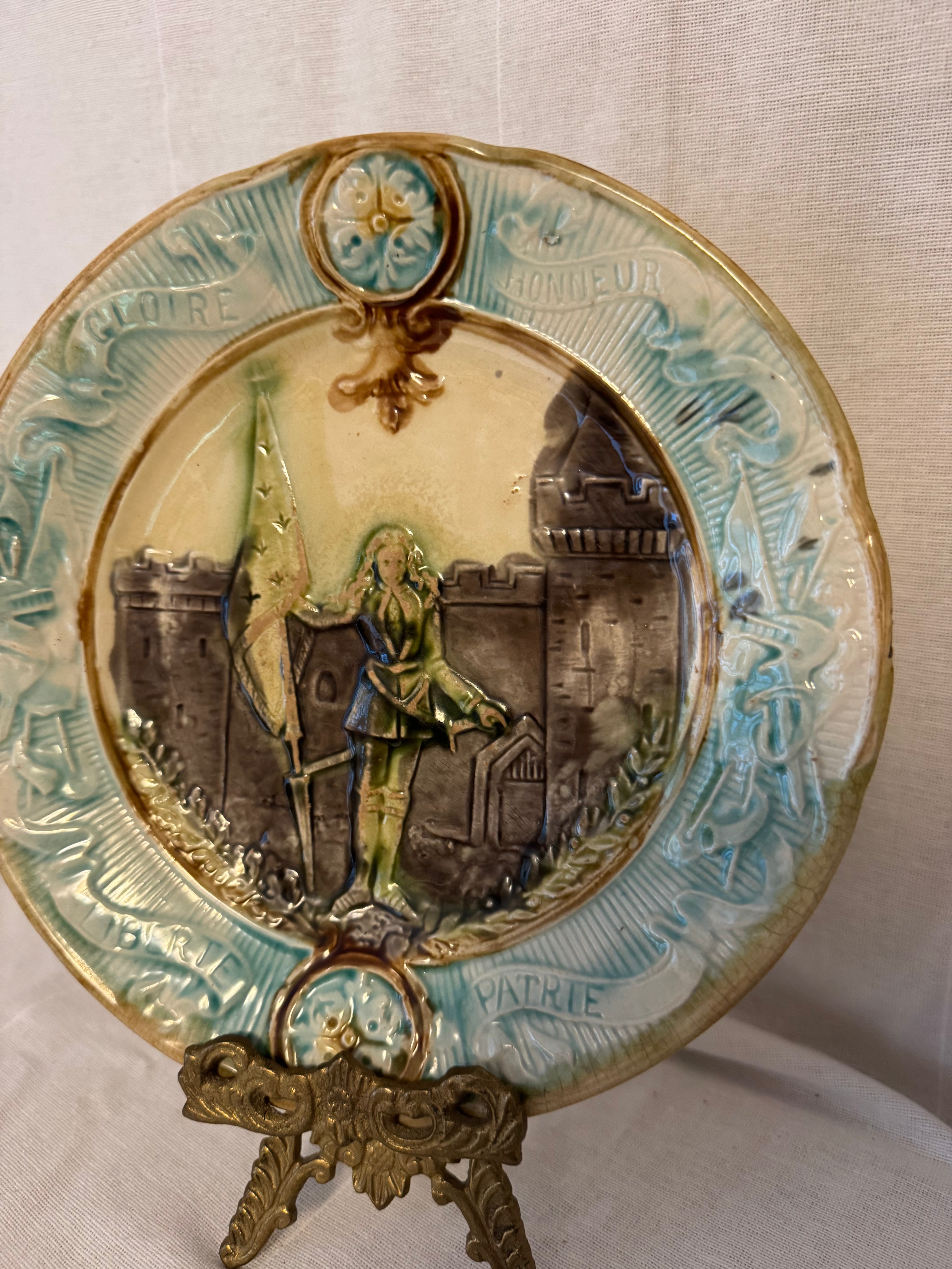 Antique French Majolica Plate – Joan of Arc