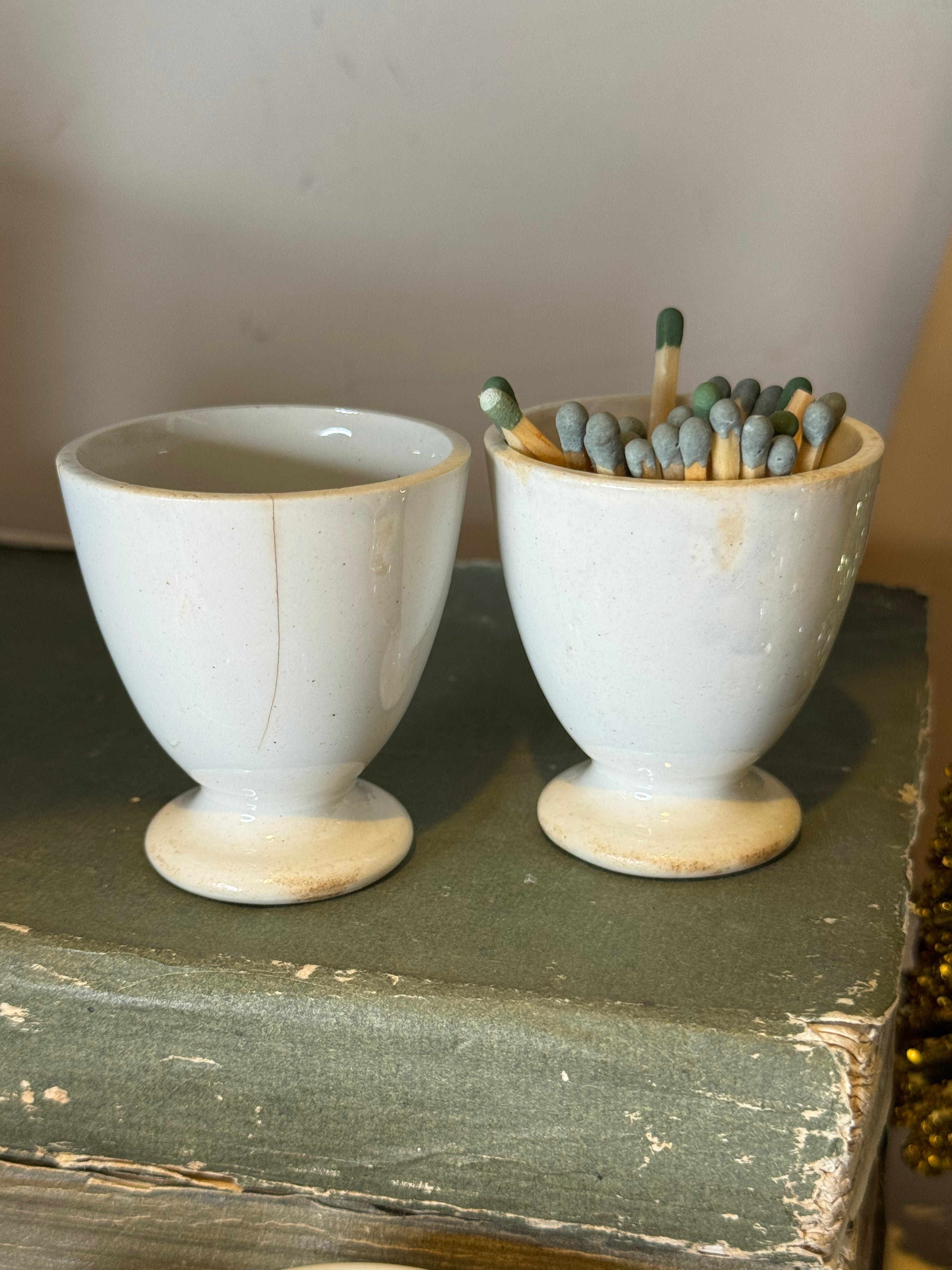 Antique French Ironstone Egg Cup Set