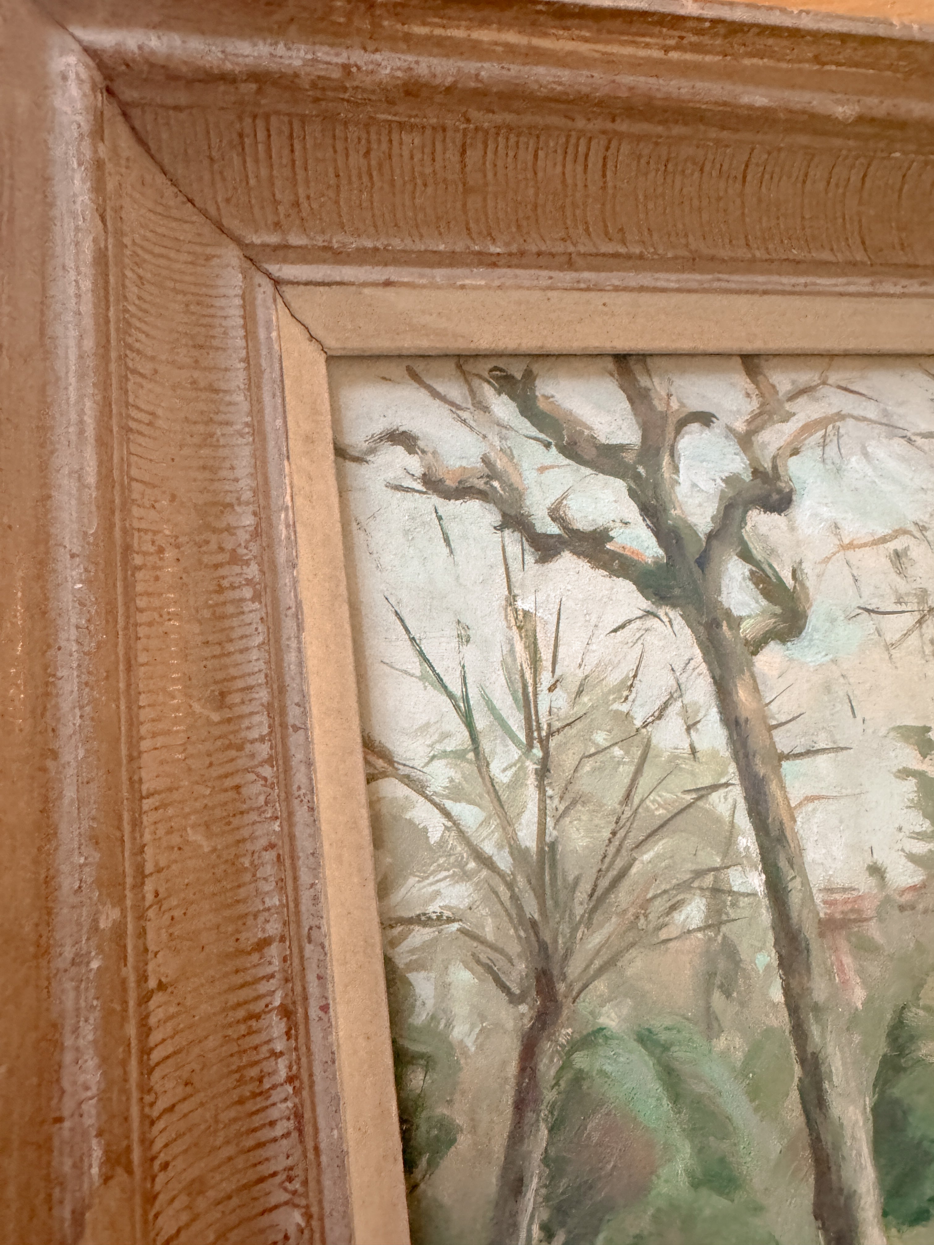 Mid-Century Oil, Park Scene with Fountain
