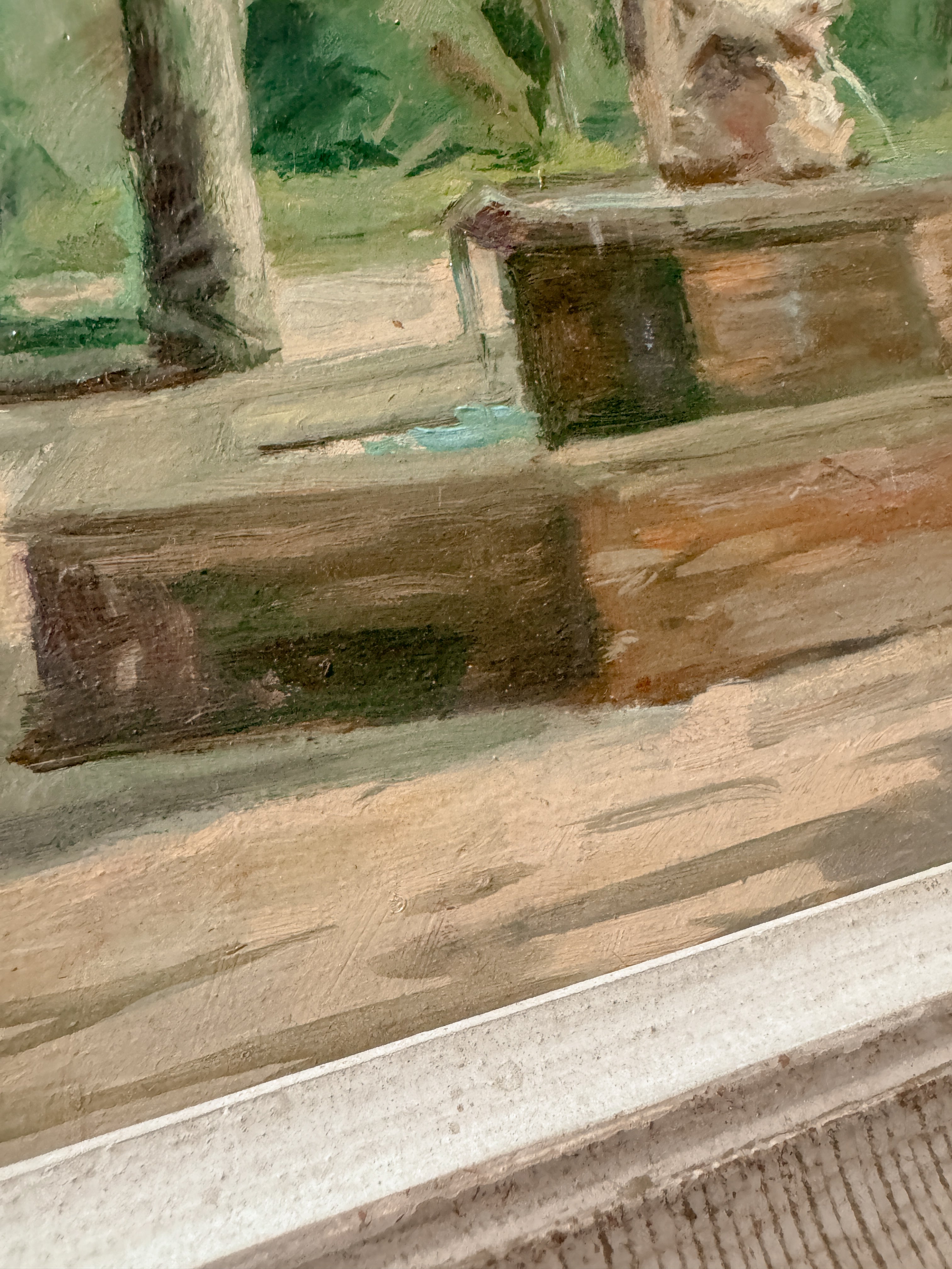 Mid-Century Oil, Park Scene with Fountain