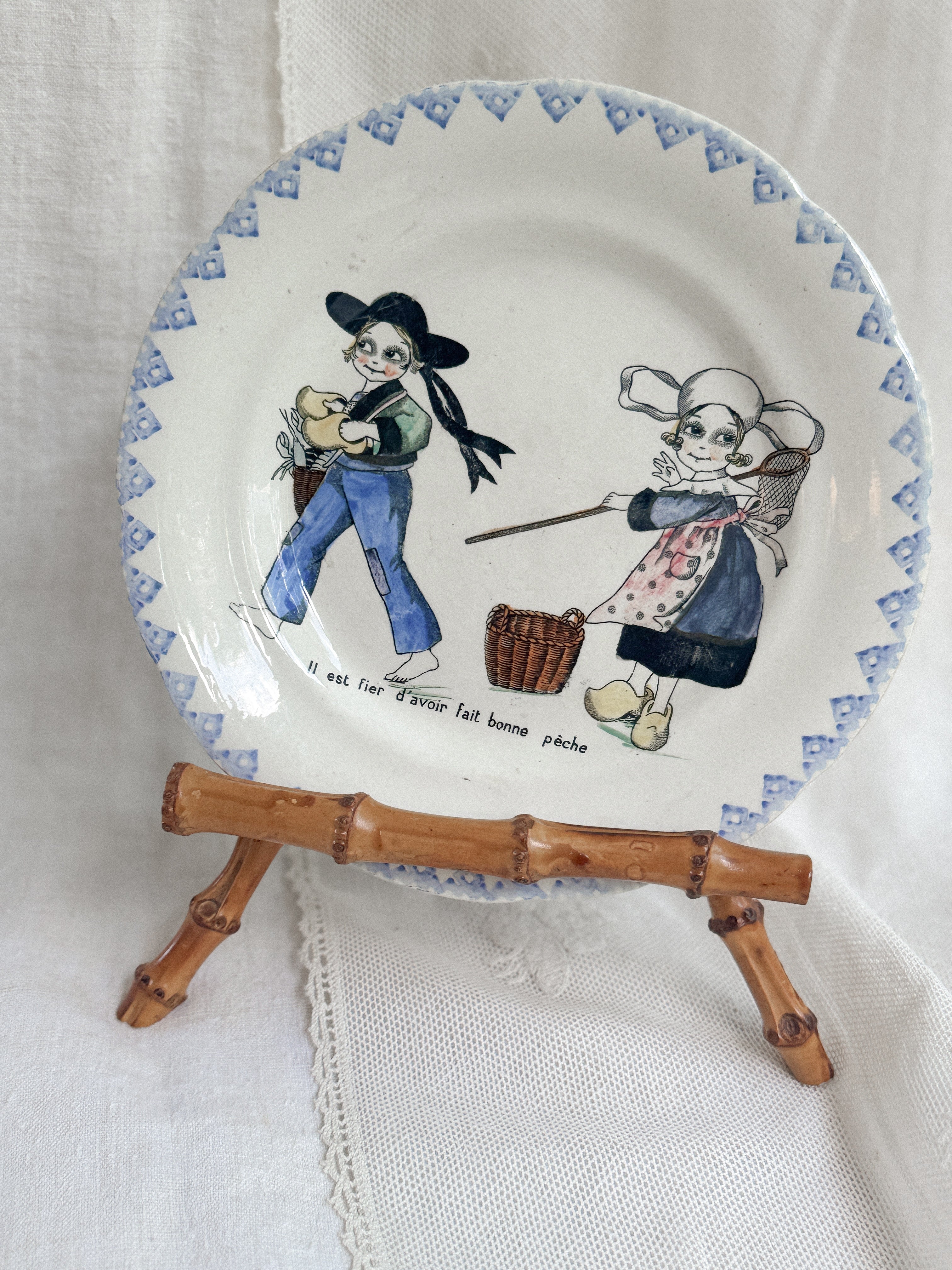 Antique French Children's Talking Plate, H. Boulenger & Cie, Choisy-le-Roi