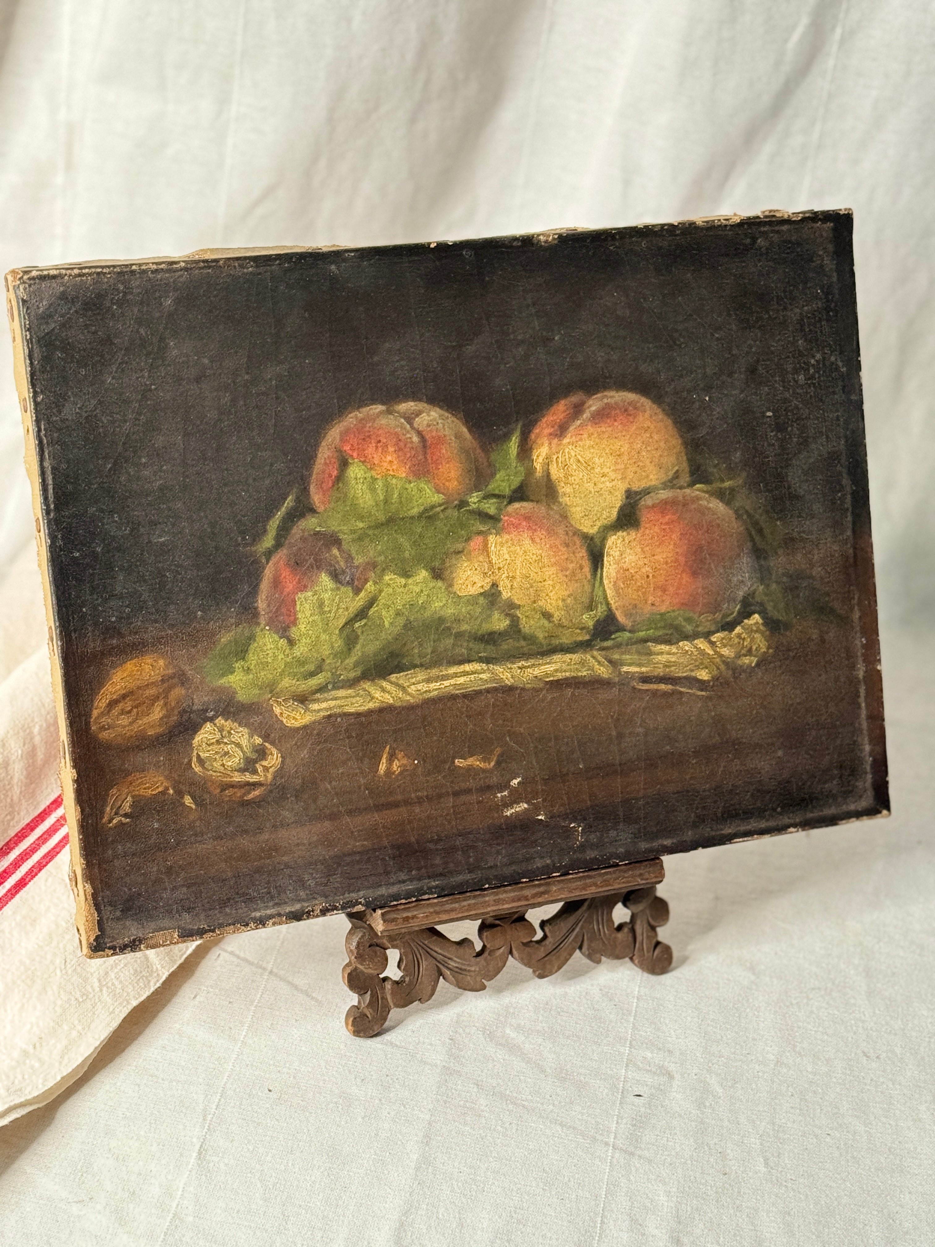 Antique French Still Life with Peaches, Unsigned, 19th Century