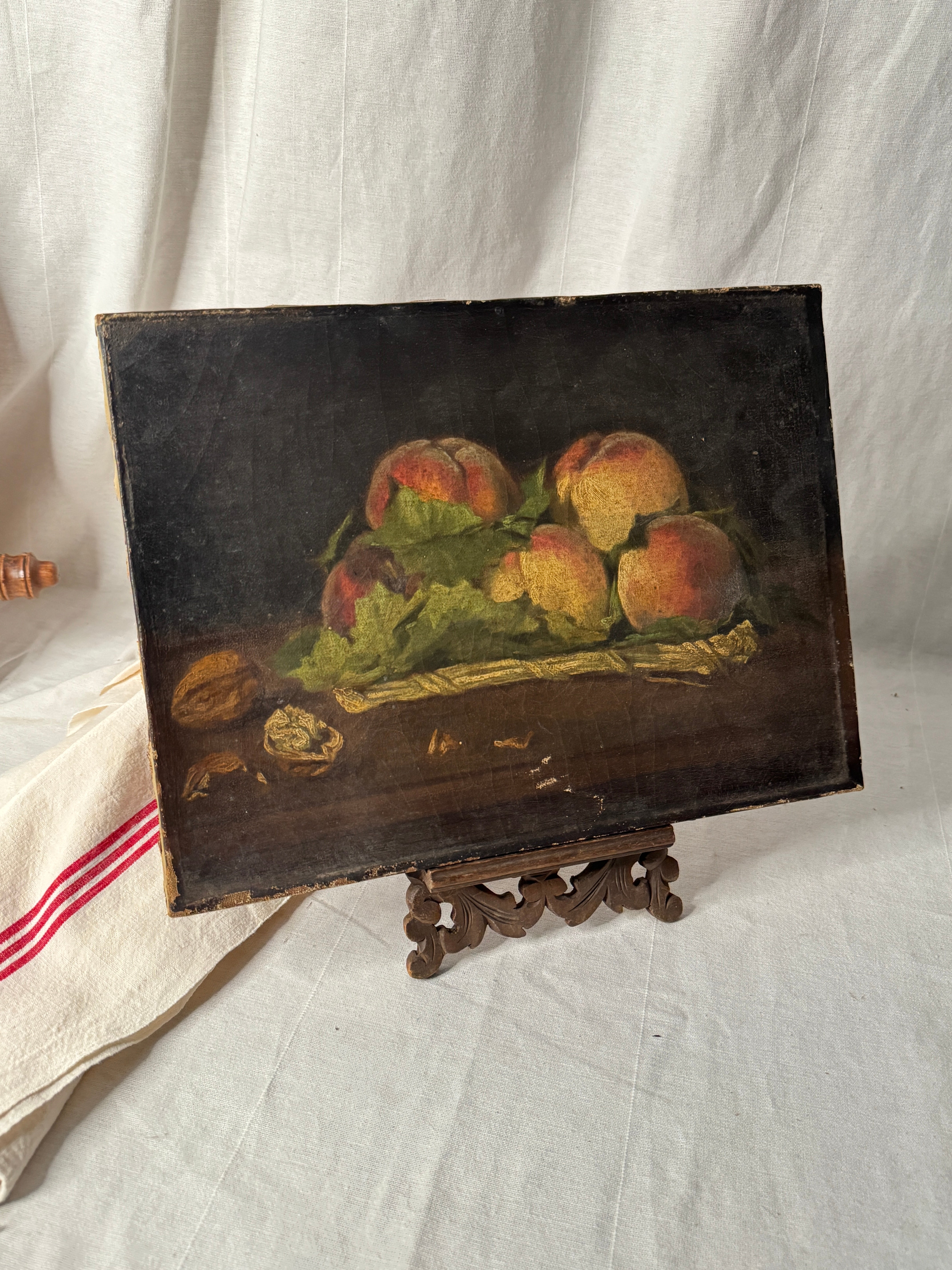 Antique French Still Life with Peaches, Unsigned, 19th Century