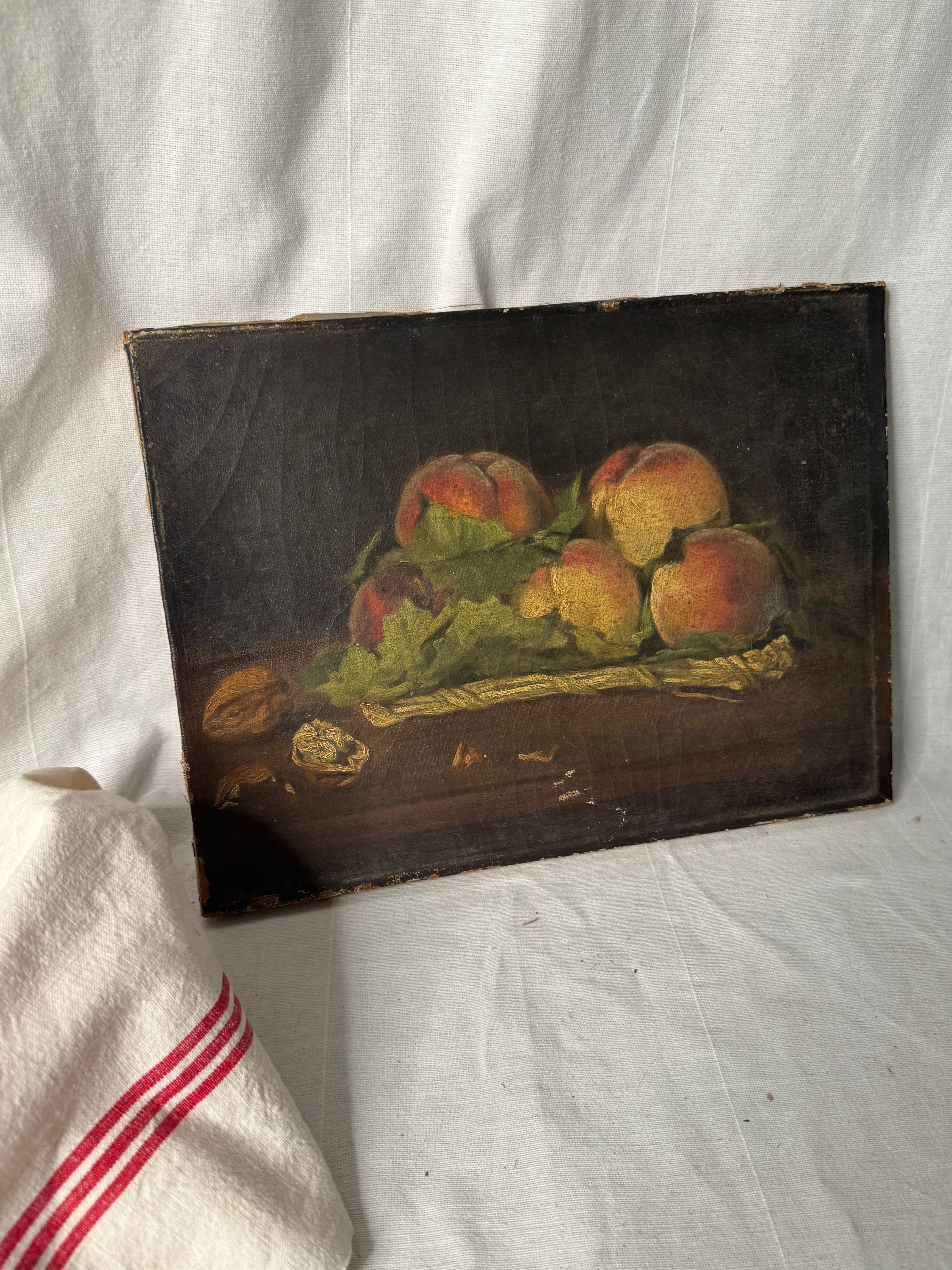 Antique French Still Life with Peaches, Unsigned, 19th Century