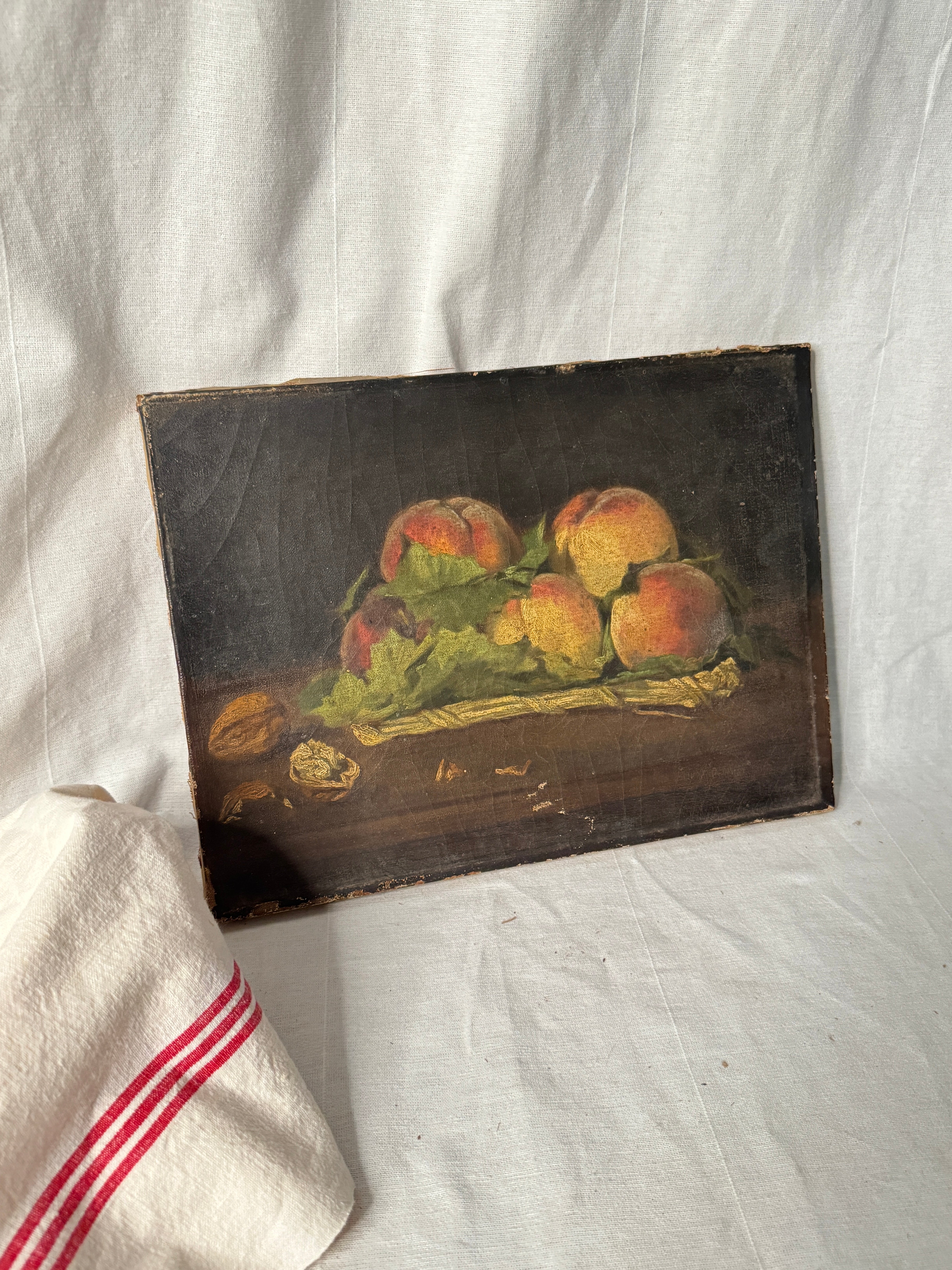 Antique French Still Life with Peaches, Unsigned, 19th Century