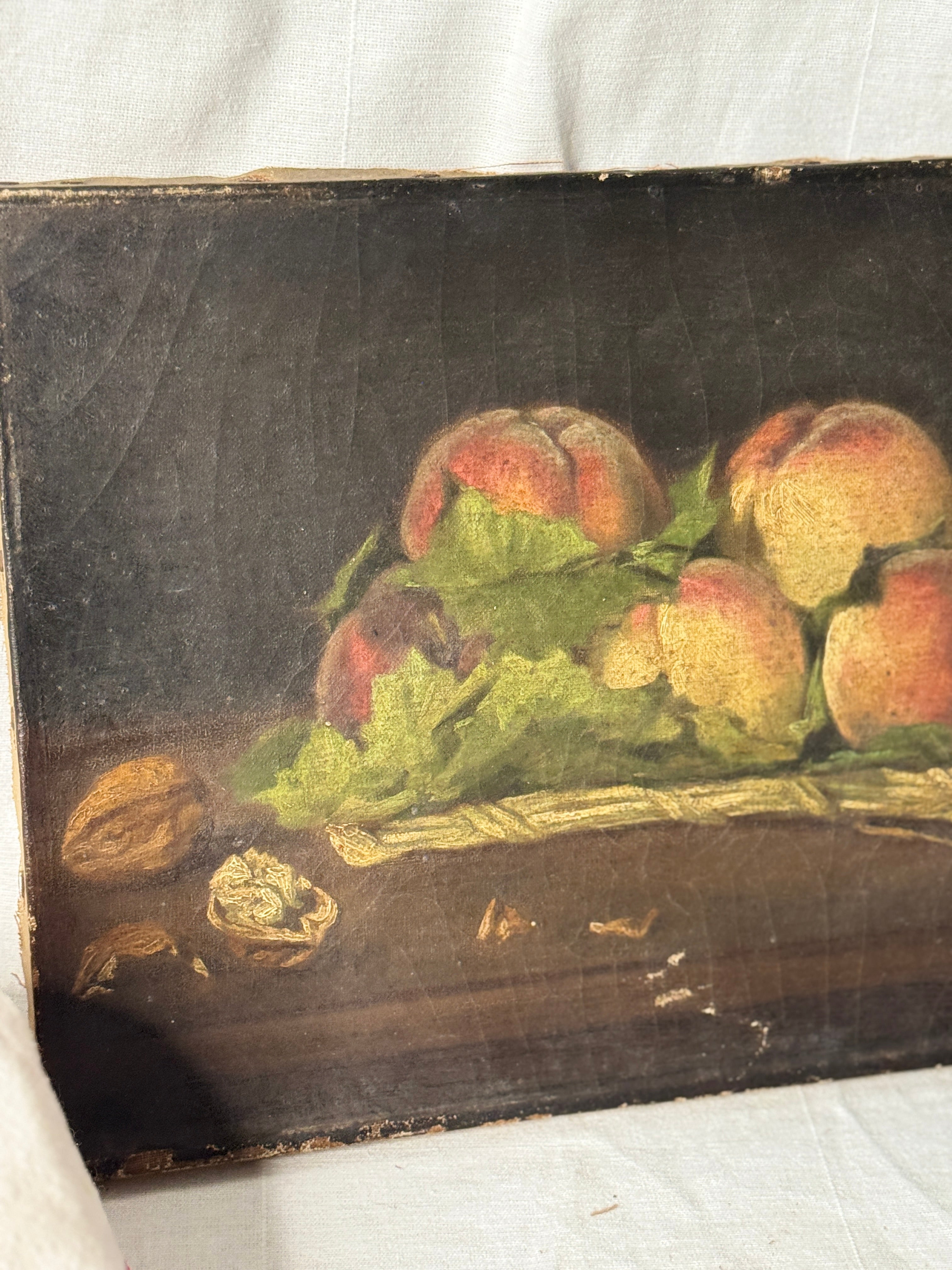 Antique French Still Life with Peaches, Unsigned, 19th Century