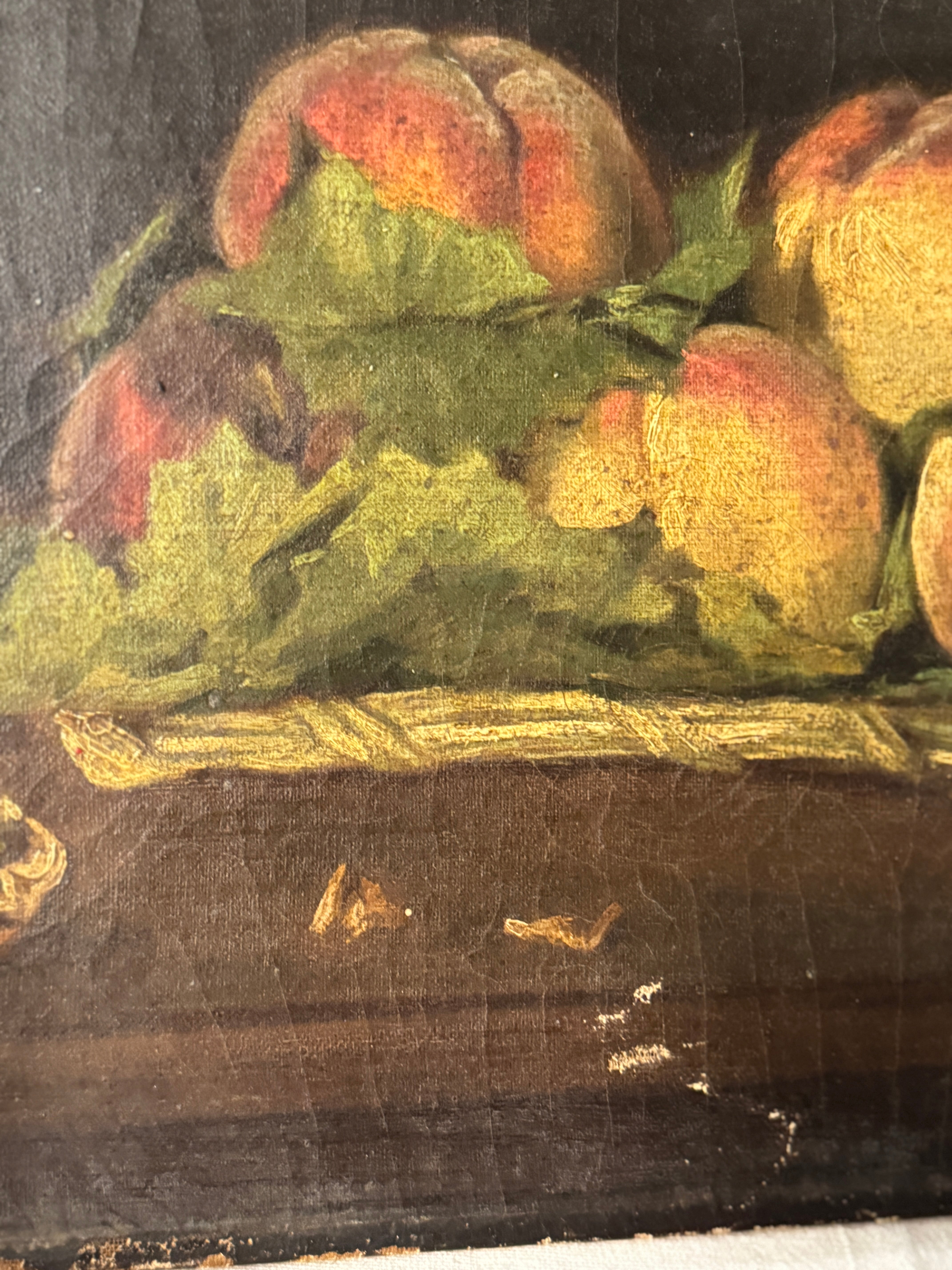 Antique French Still Life with Peaches, Unsigned, 19th Century
