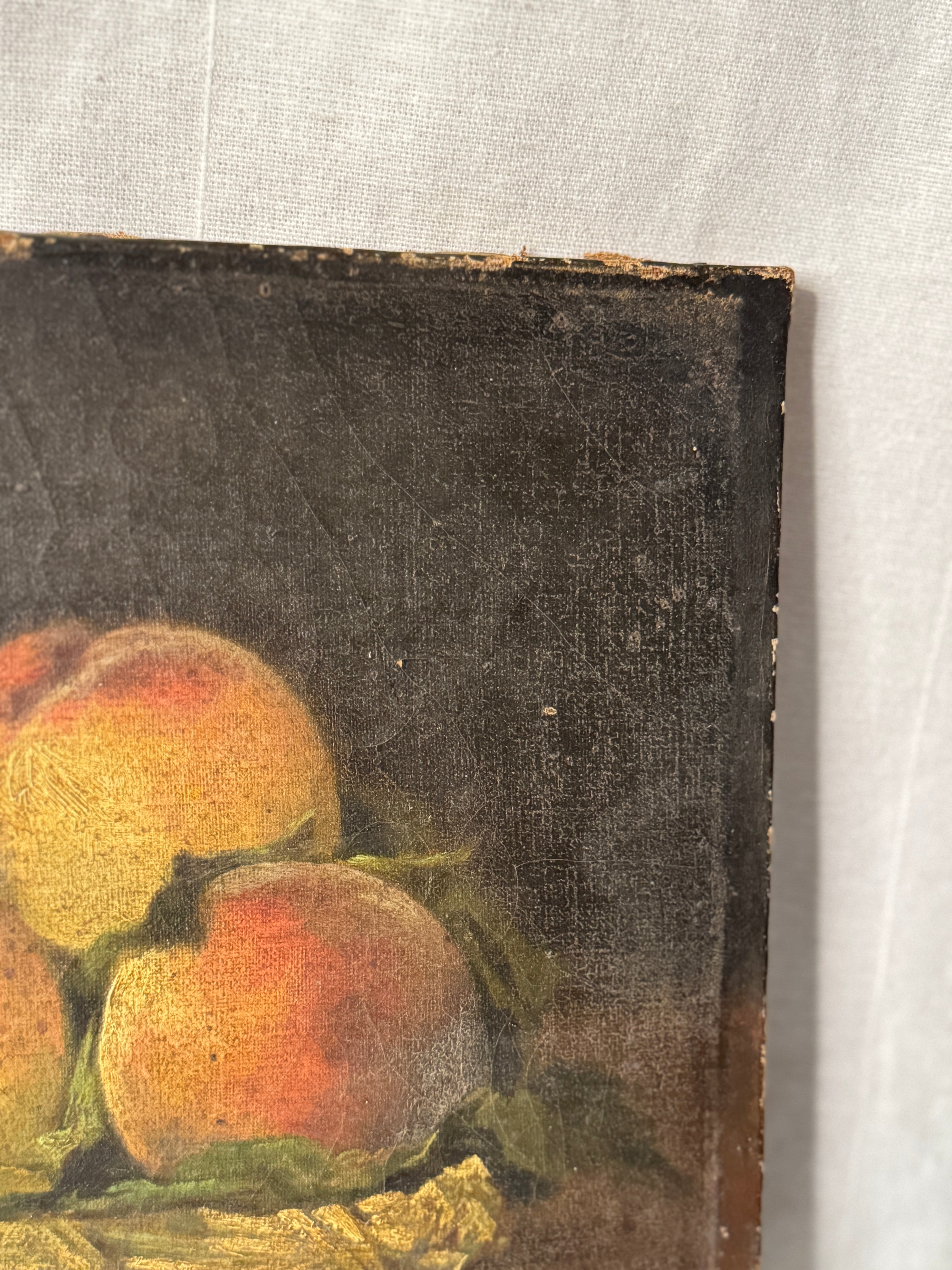 Antique French Still Life with Peaches, Unsigned, 19th Century